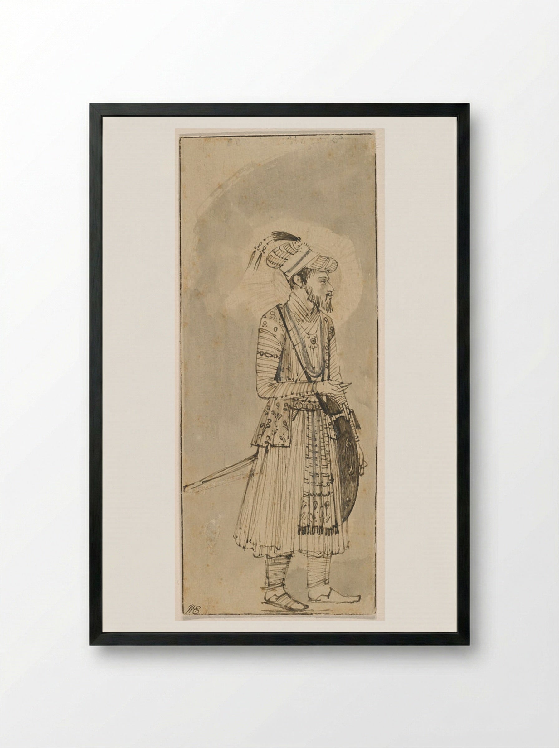Portrait of Aurangzeb (after a Mughal painting) - Rembrandt Harmensz. van Rijn - Framed Print Black