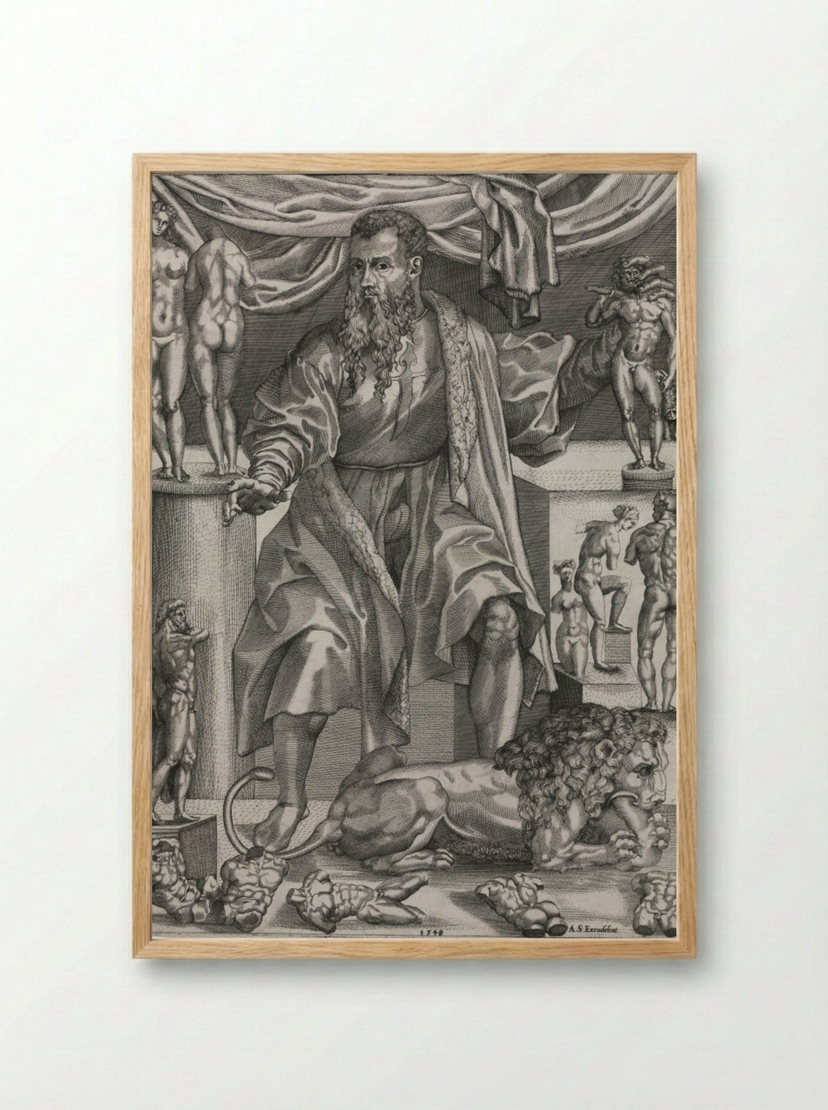 Portrait of Baccio Bandinelli with Lion - Nicolo della Casa - Framed Print Wood