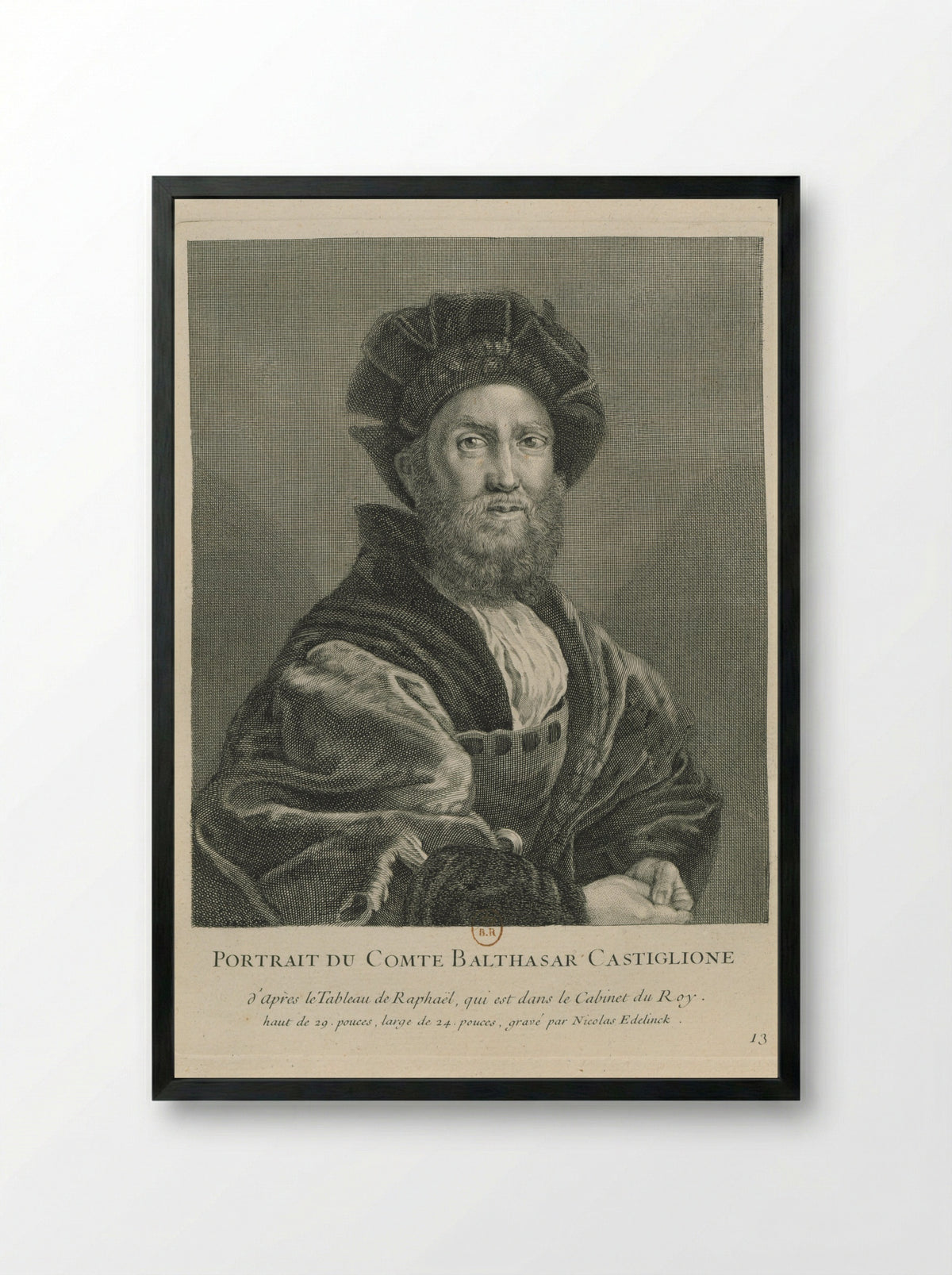 Portrait of Baldassare Castiglione - Nicolas Edelinck - Framed Print Black