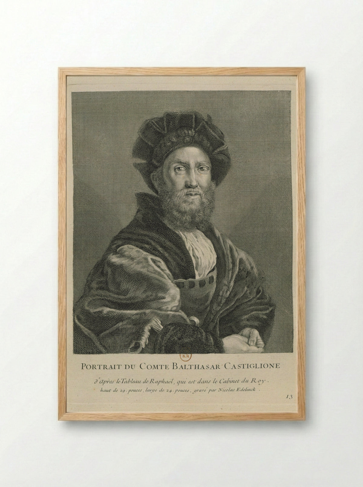 Portrait of Baldassare Castiglione - Nicolas Edelinck - Framed Print Wood