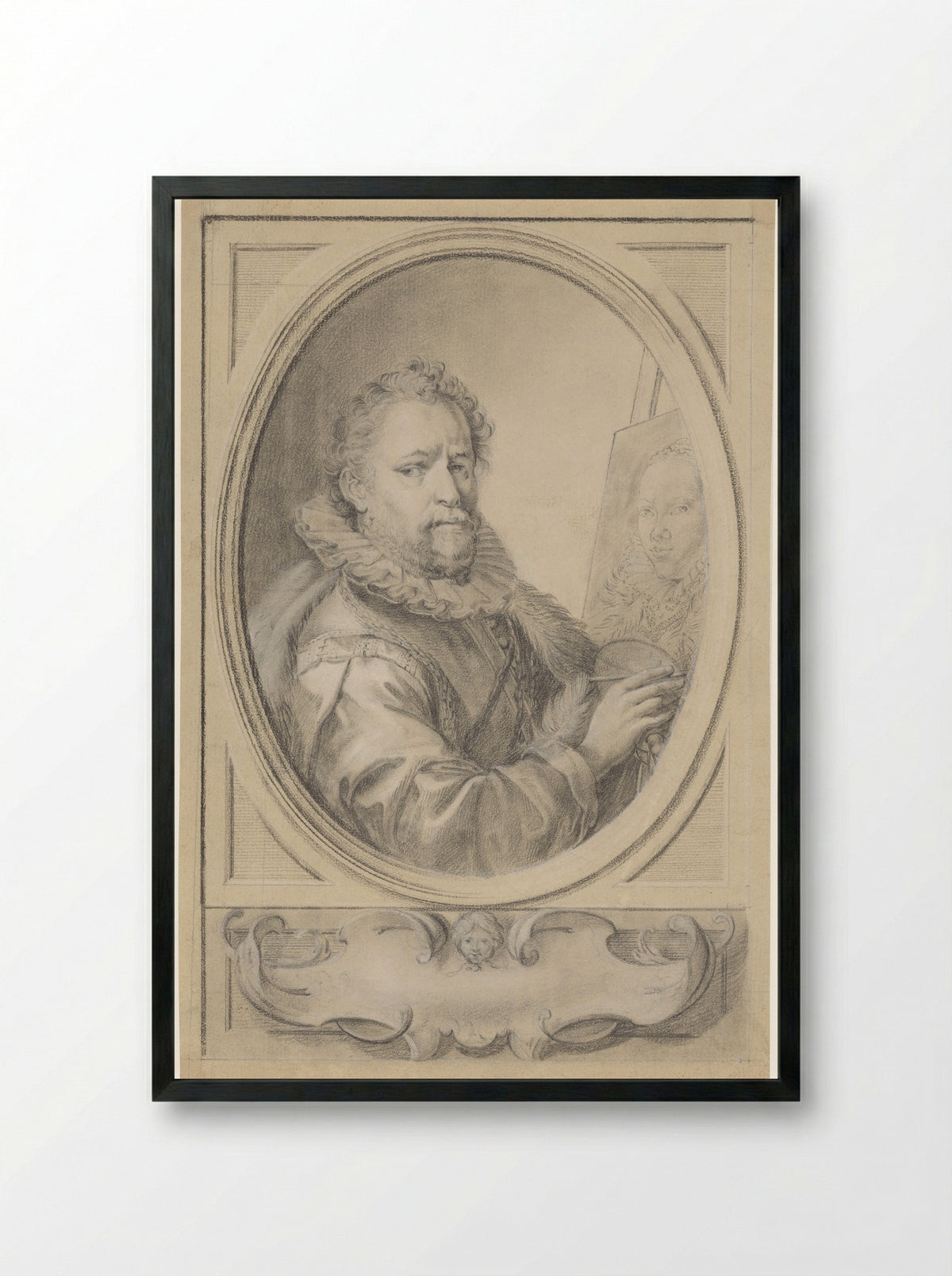 Portrait of Bartholomeus Spranger Painting His Wife - Gaspare Redi - Framed Print Black