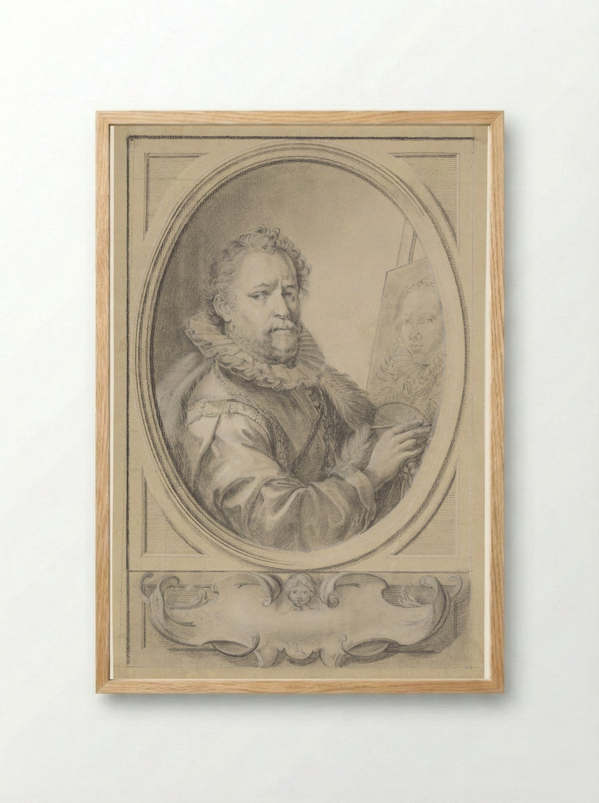 Portrait of Bartholomeus Spranger Painting His Wife - Gaspare Redi - Framed Print Wood