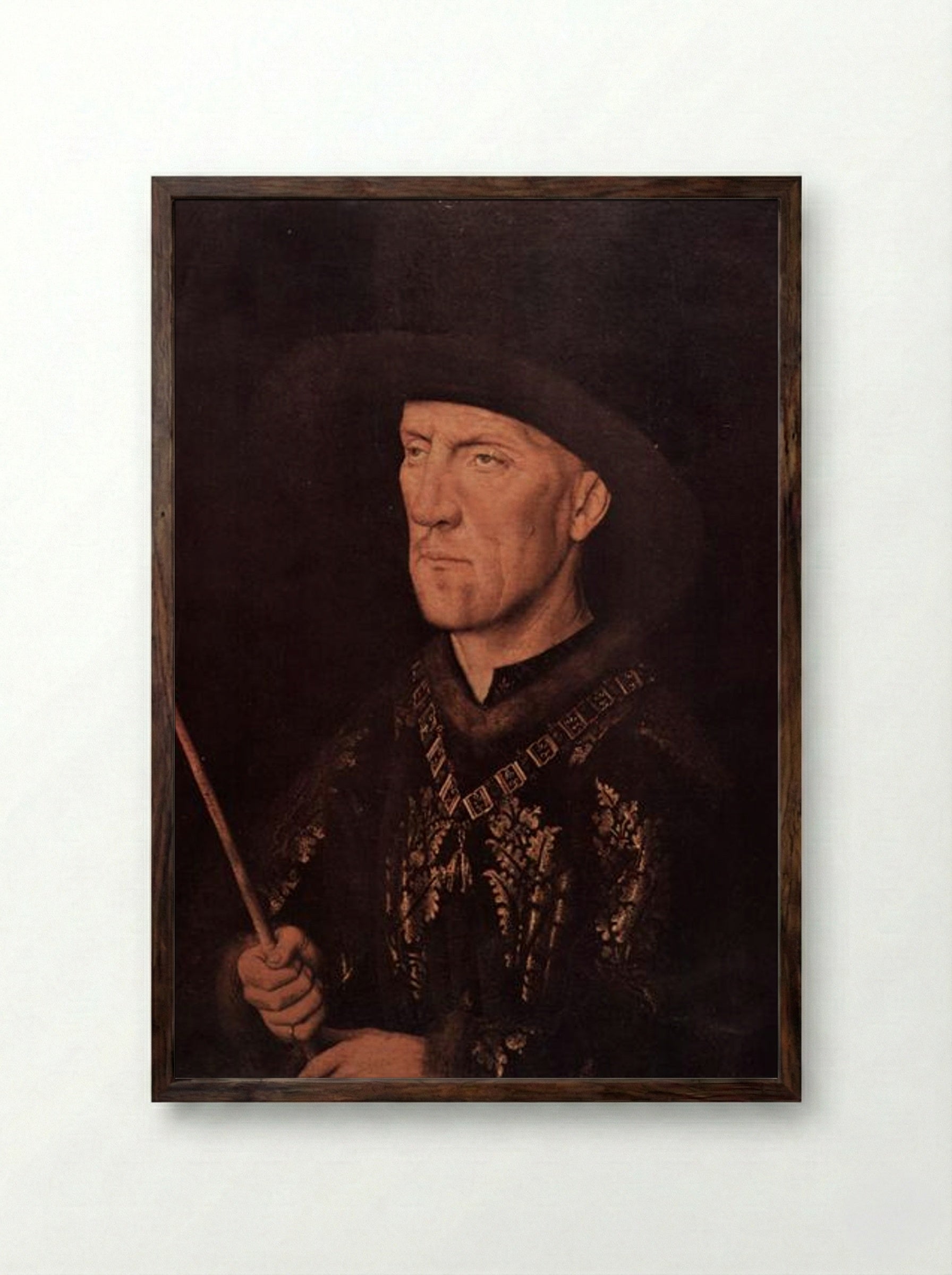 Portrait of Baudouin de Lannoy - Jan van Eyck - Framed Print Dark Wood