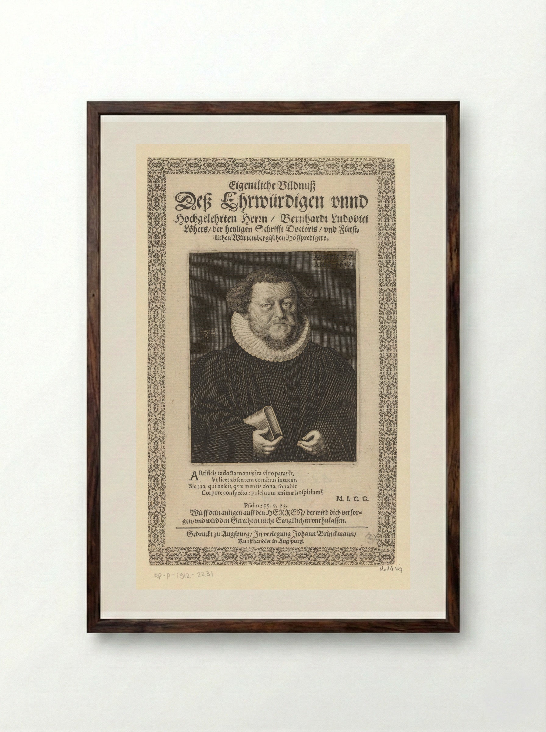 Portrait of Bernhard Ludwig Löher at Age 37 - Lucas Kilian - Framed Print Dark Wood