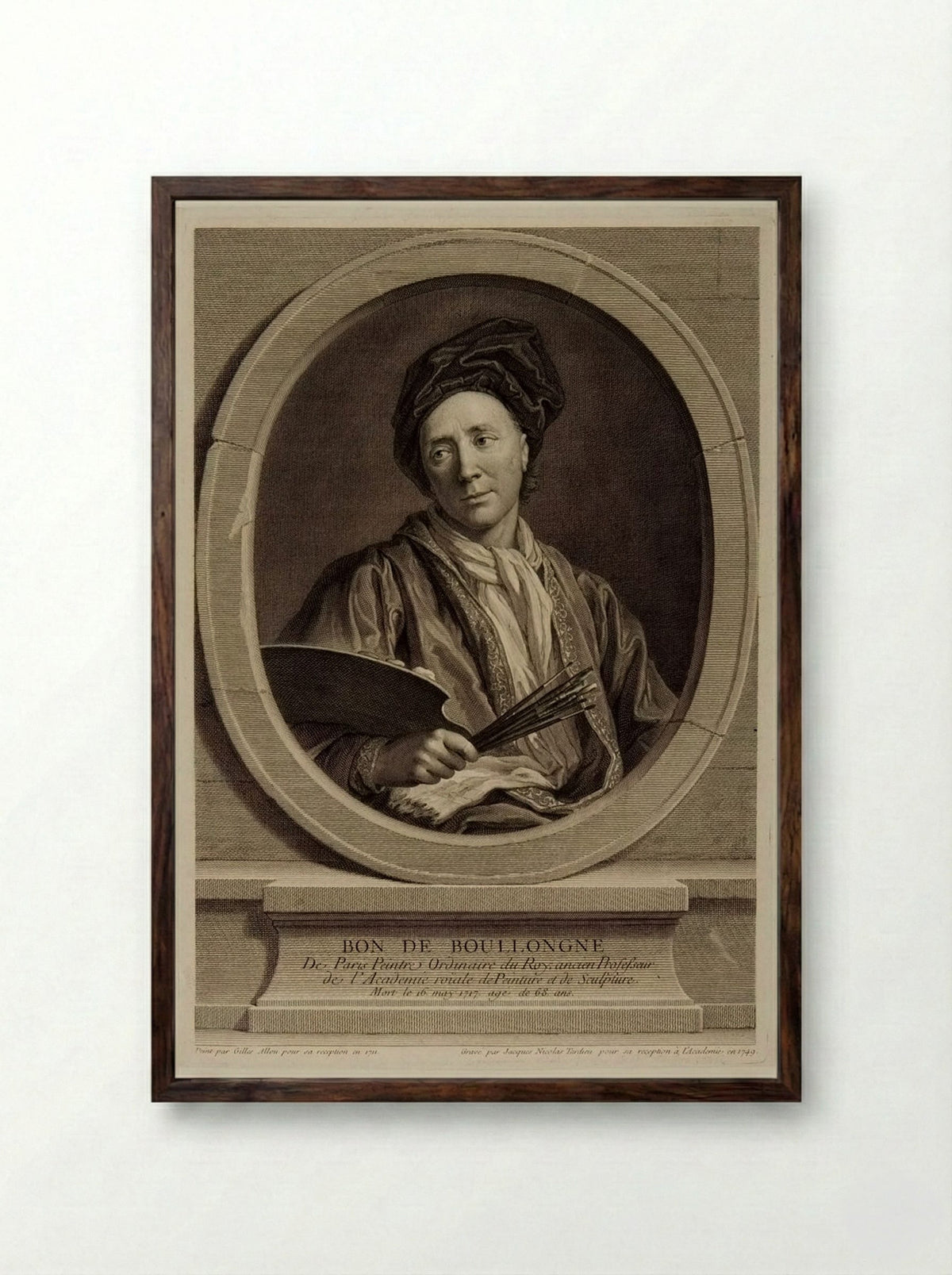 Portrait of Bon de Boullongne - Jacques Nicolas Tardieu - Framed Print Dark Wood
