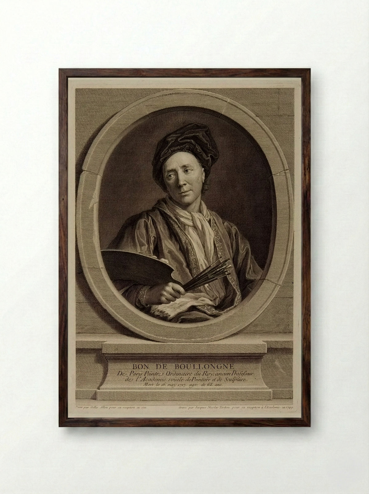 Portrait of Bon de Boullongne - Jacques Nicolas Tardieu - Framed Print Dark Wood