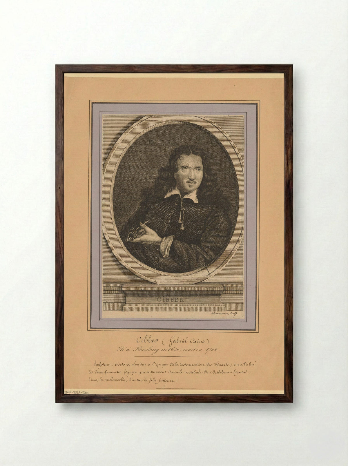 Portrait of Caius Gabriel Cibber - Alexander Bannerman - Framed Print Dark Wood
