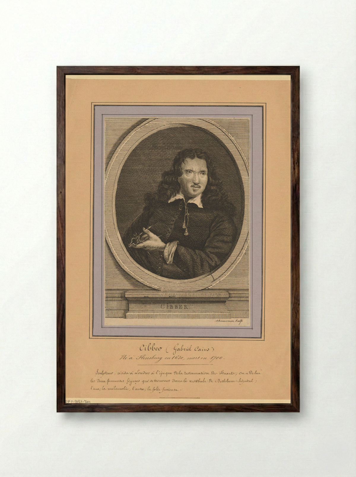 Portrait of Caius Gabriel Cibber - Alexander Bannerman - Framed Print Dark Wood