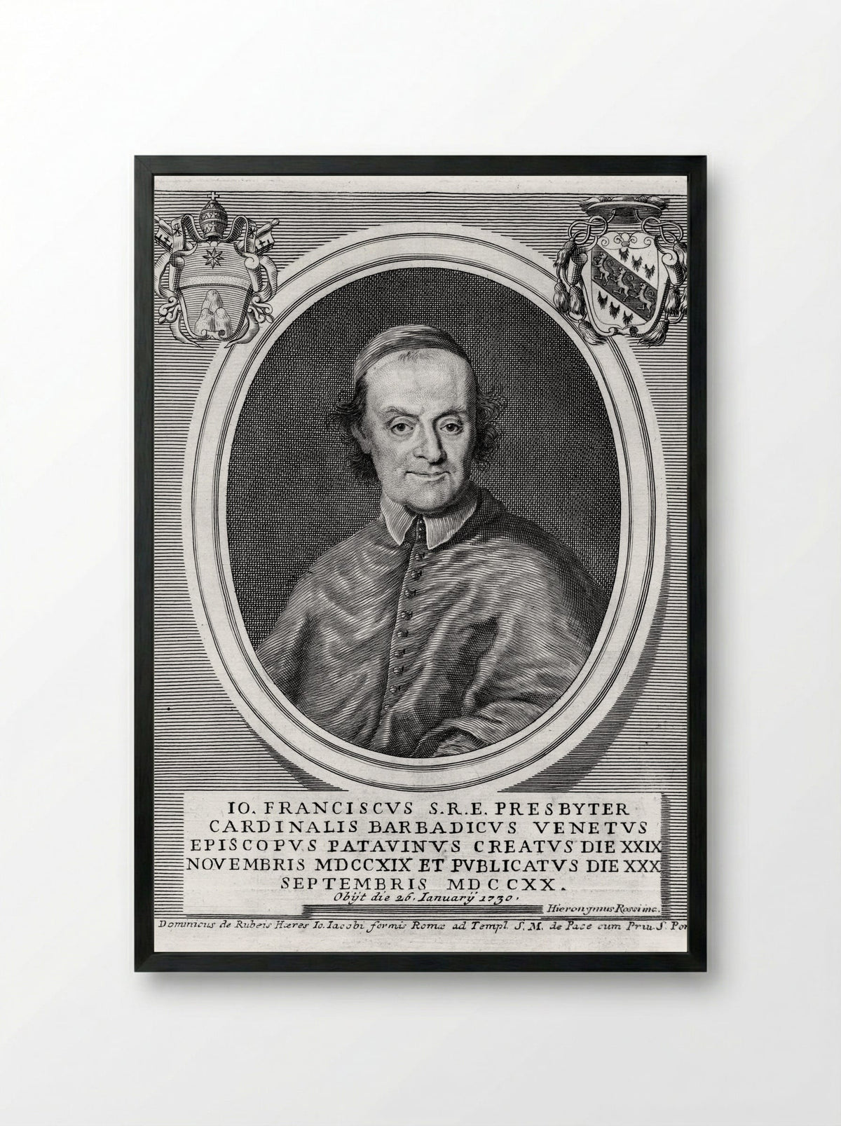Portrait of Cardinal Giovanni Francesco Barbarigo - Hieronymus Rossi - Framed Print Black