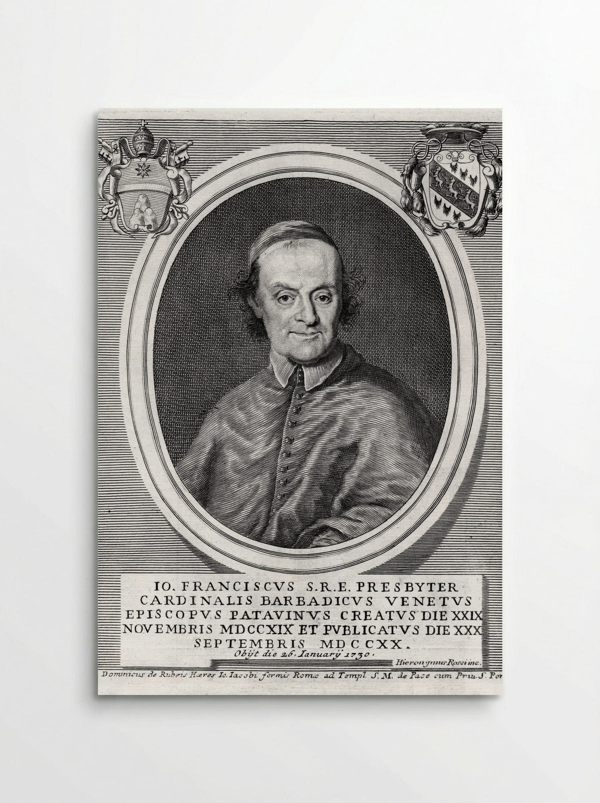 Portrait of Cardinal Giovanni Francesco Barbarigo - Hieronymus Rossi - Poster