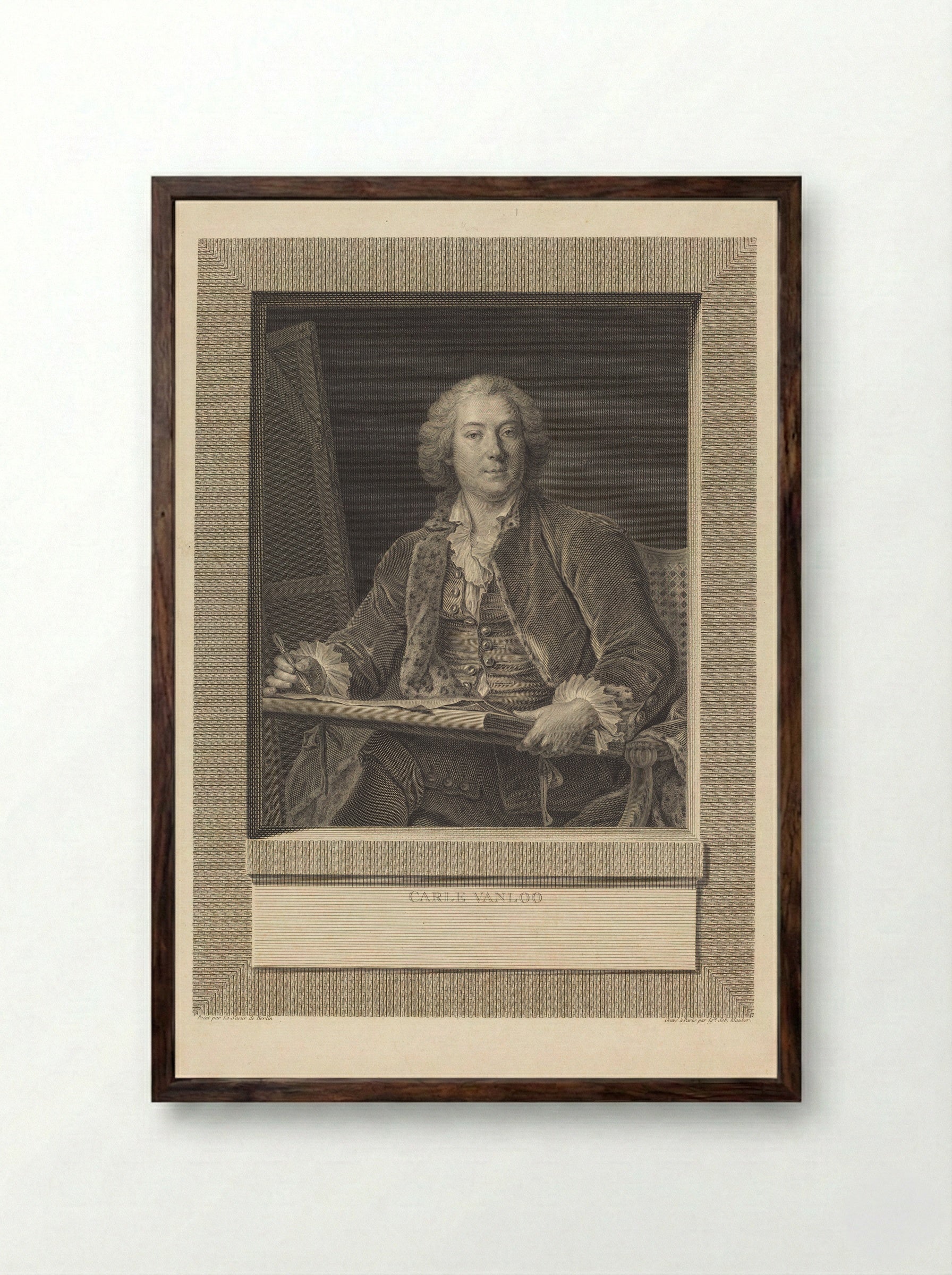 Portrait of Carle van Loo - Ignaz Sebastian Klauber - Framed Print Dark Wood