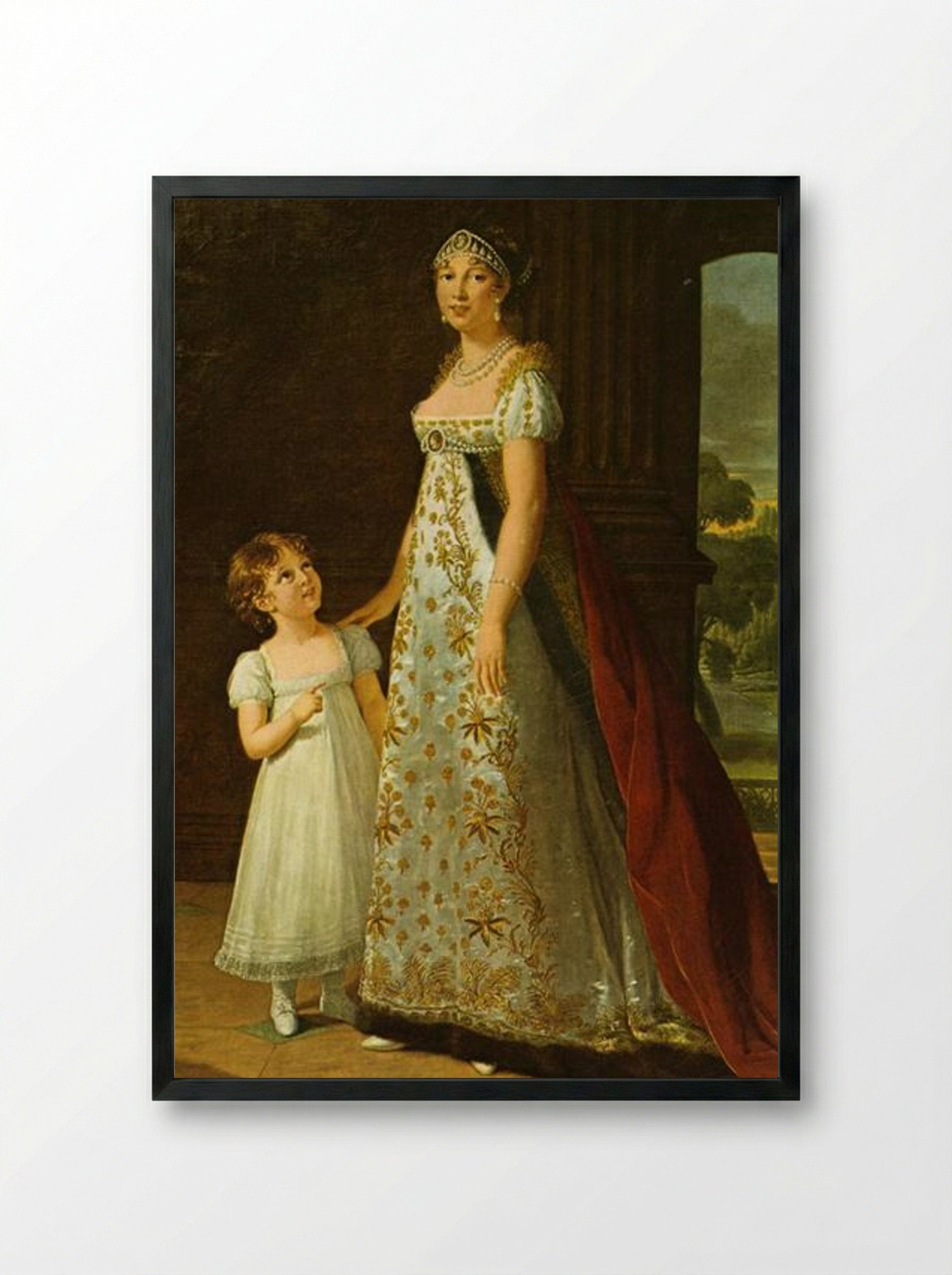Portrait of Caroline Murat with her daughter, Letizia - Louise Elisabeth Vigée Le Brun - Framed Print Black