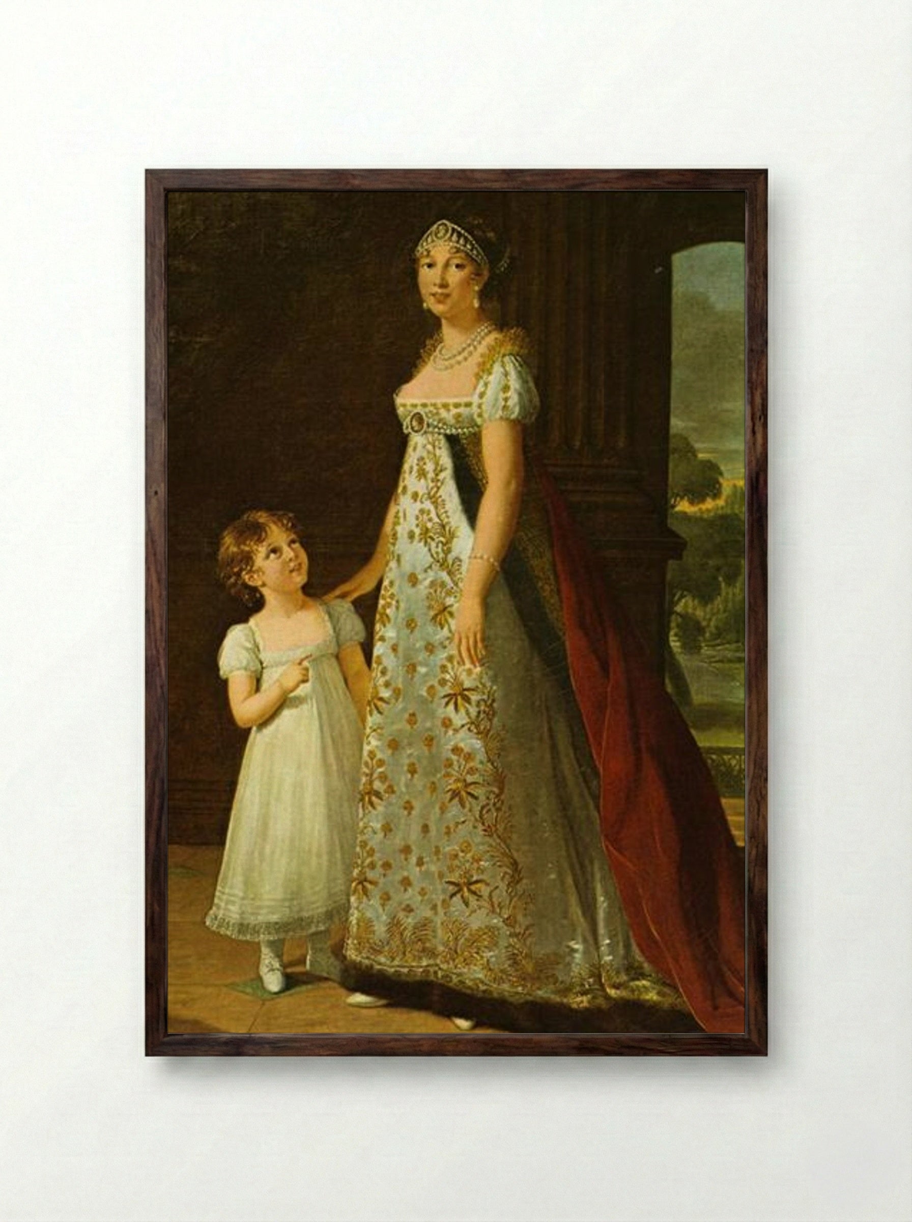 Portrait of Caroline Murat with her daughter, Letizia - Louise Elisabeth Vigée Le Brun - Framed Print Dark Wood