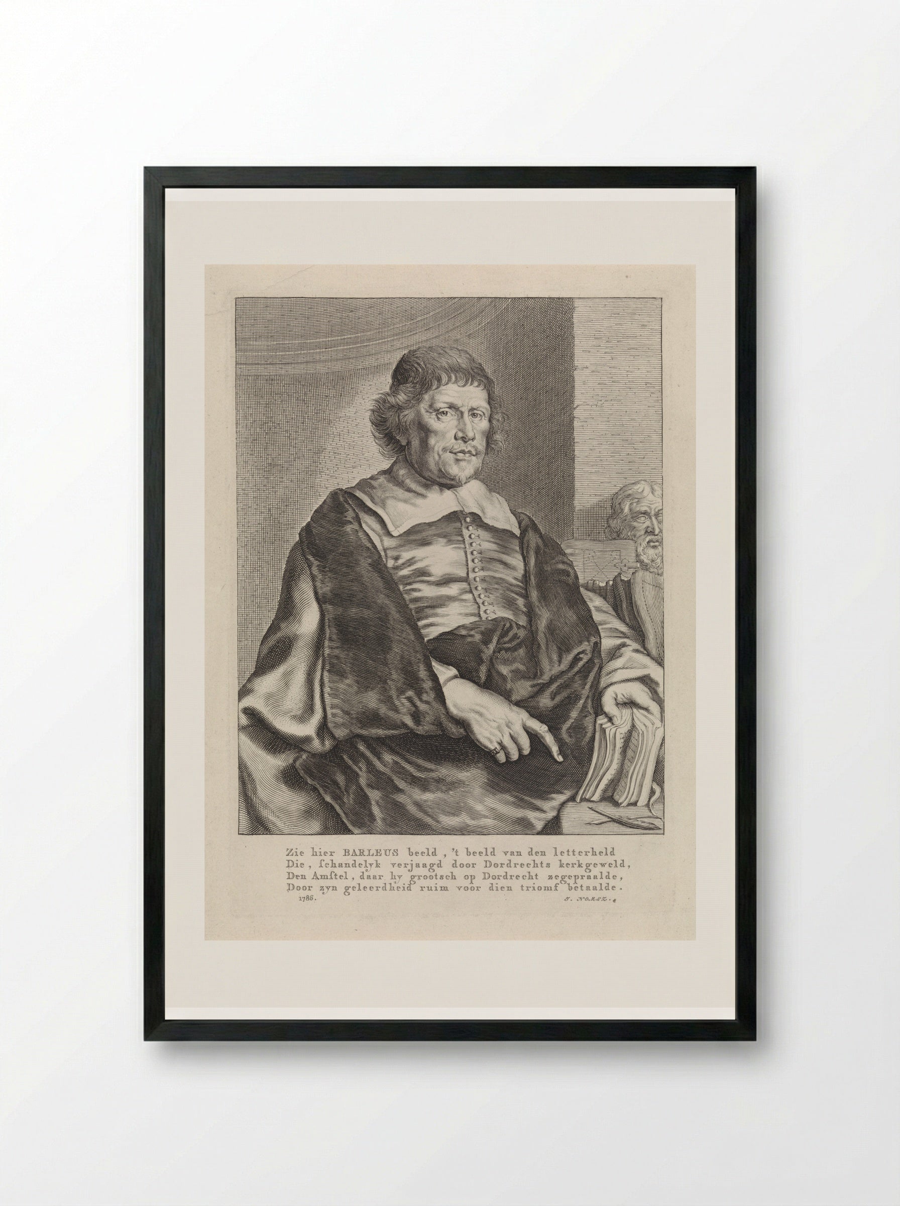 Portrait of Caspar van Baerle - Theodor Matham - Framed Print Black