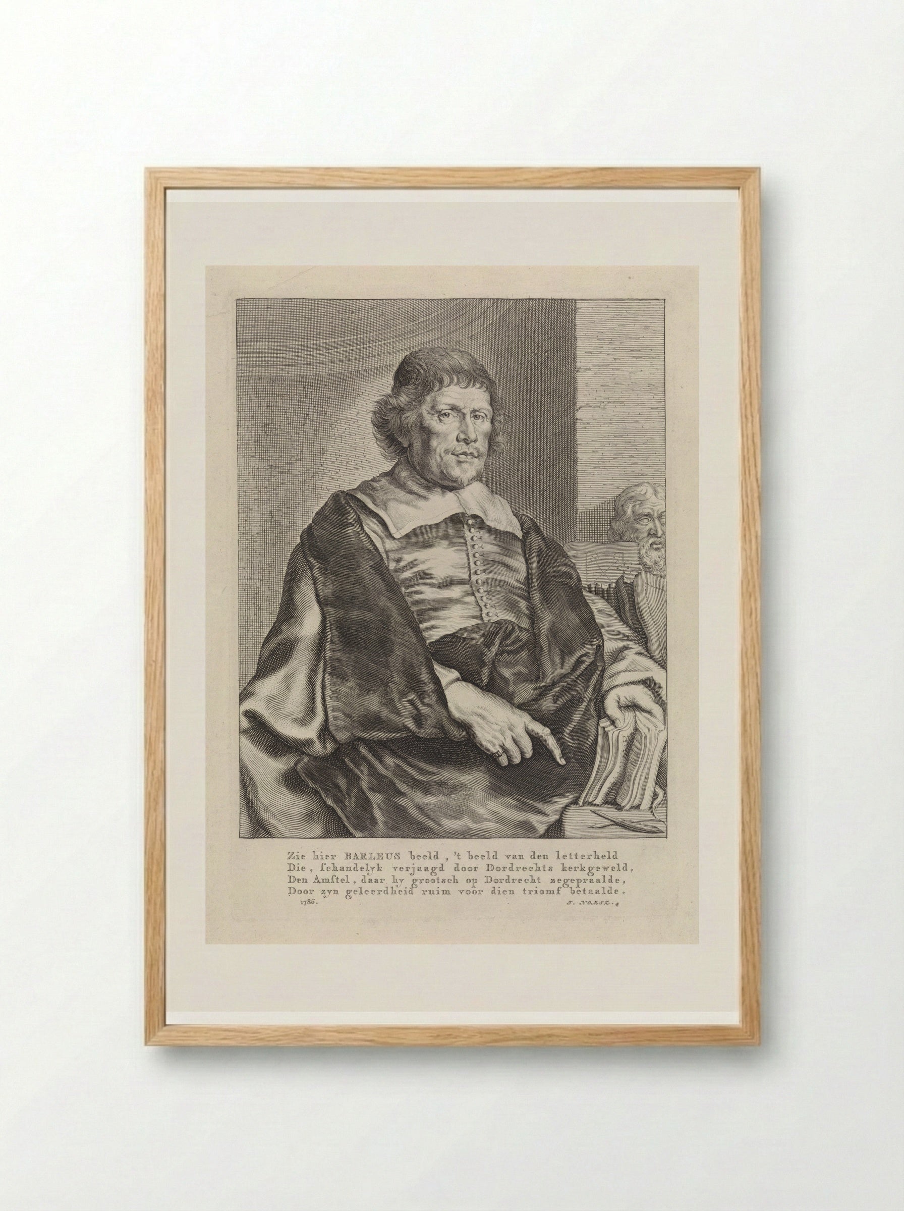 Portrait of Caspar van Baerle - Theodor Matham - Framed Print Wood
