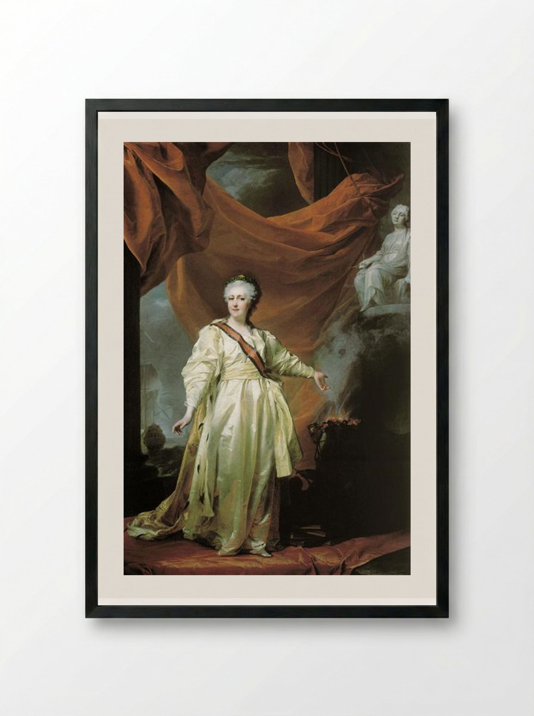 Portrait of Catherine II as Legislator in the Temple of the Goddess of Justice - Dmitry Levitzky - Framed Print Black
