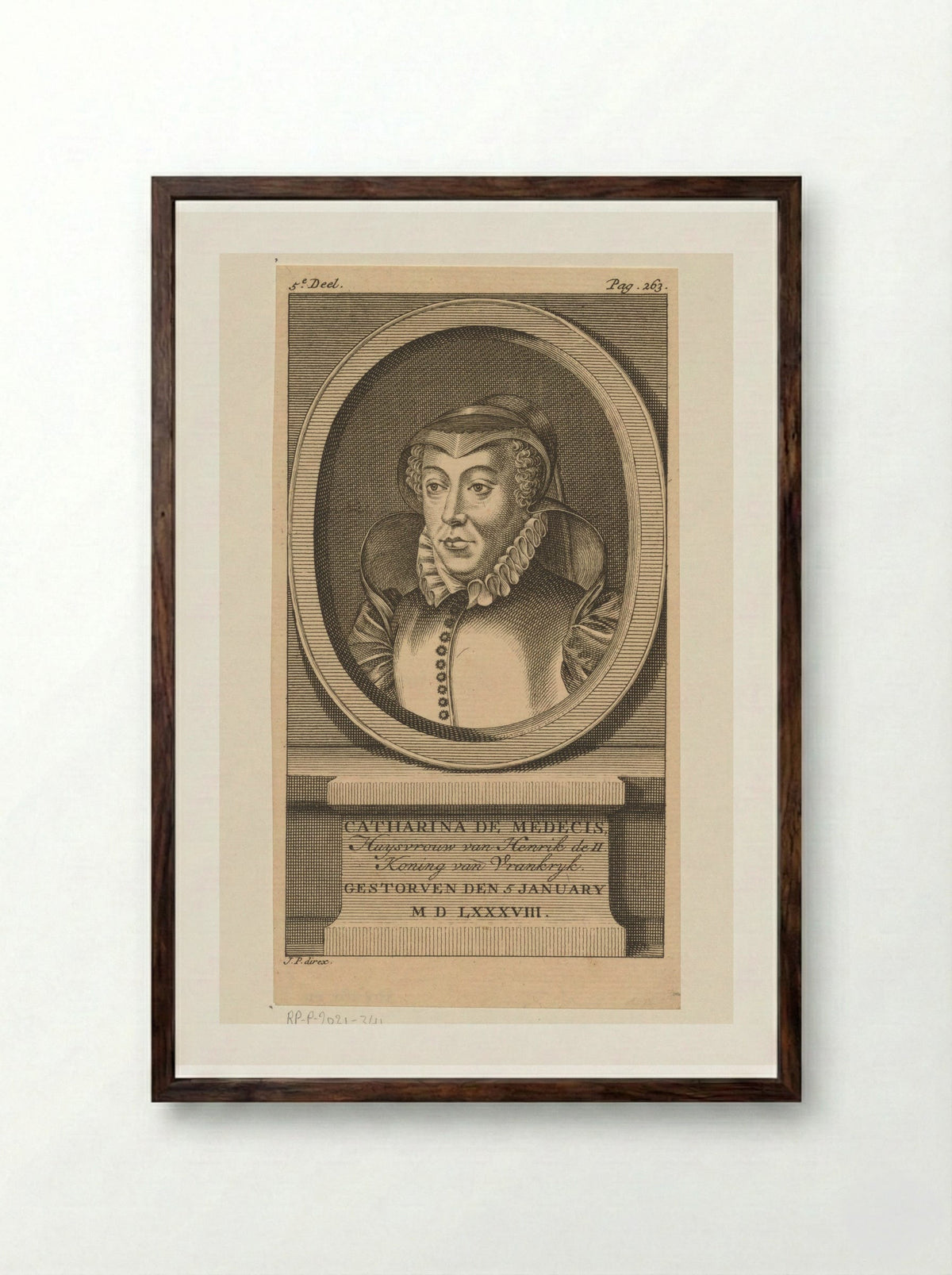 Portrait of Catherine de' Medici - Jan Punt - Framed Print Dark Wood