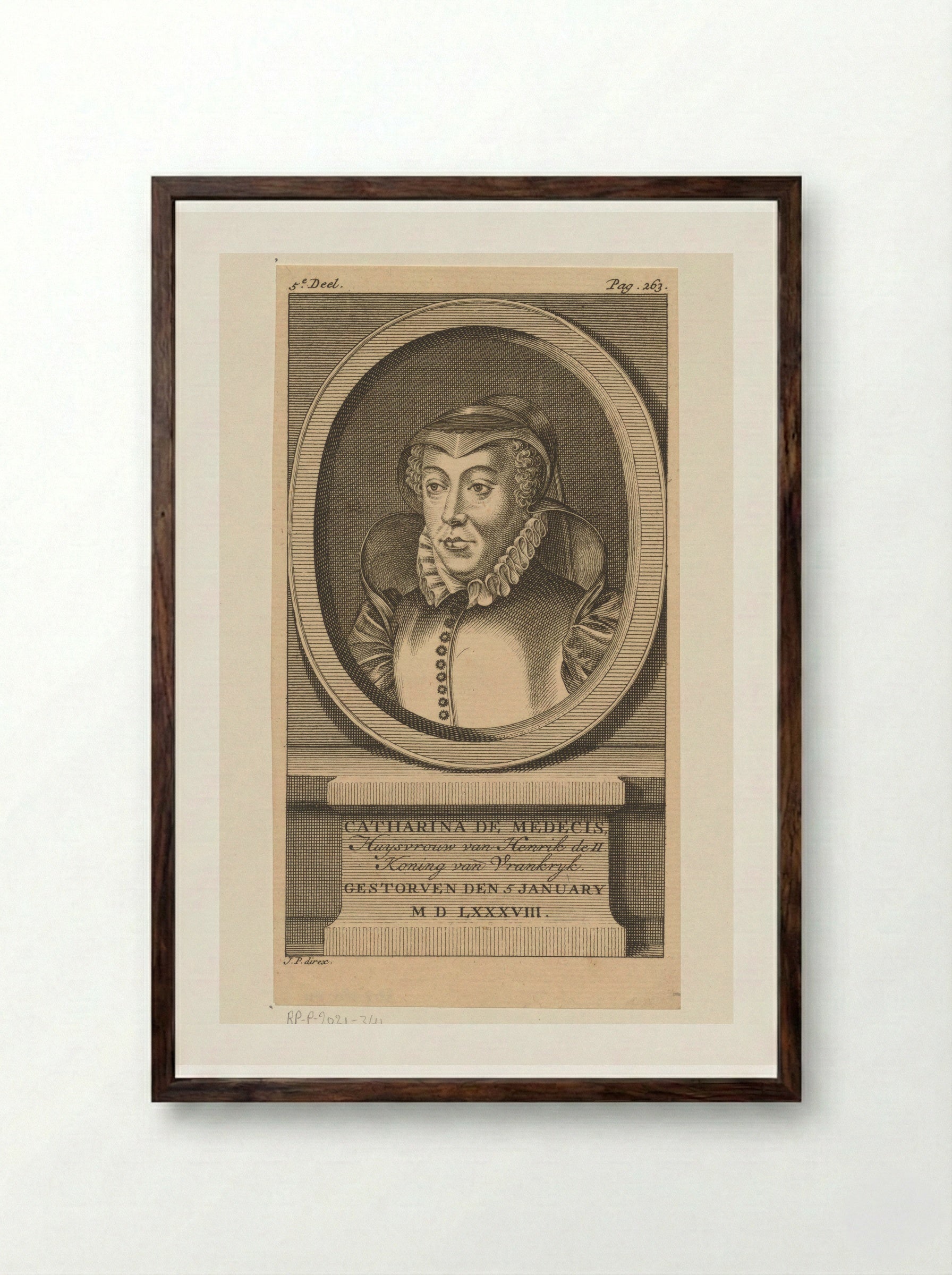 Portrait of Catherine de' Medici - Jan Punt - Framed Print Dark Wood