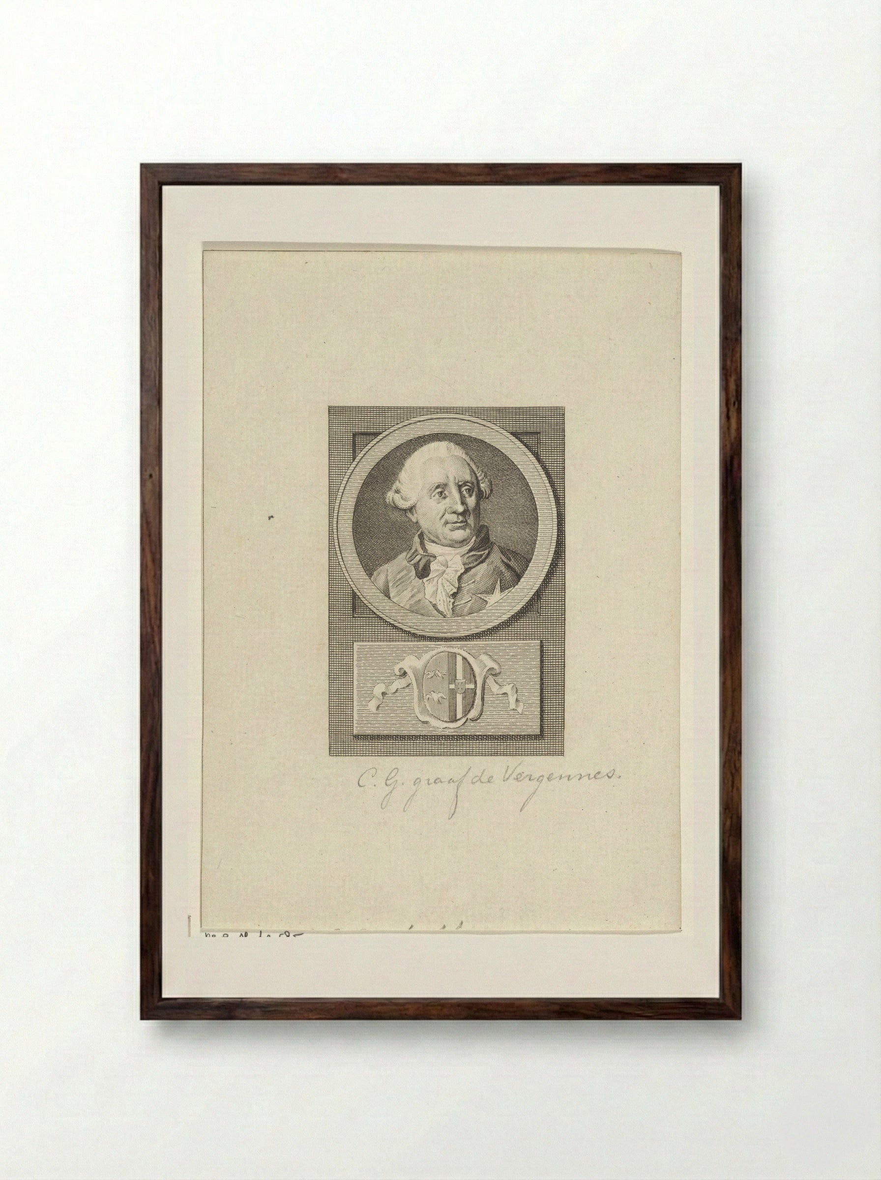 Portrait of Charles Gravier, Count of Vergennes - Reinier Vinkeles - Framed Print Dark Wood