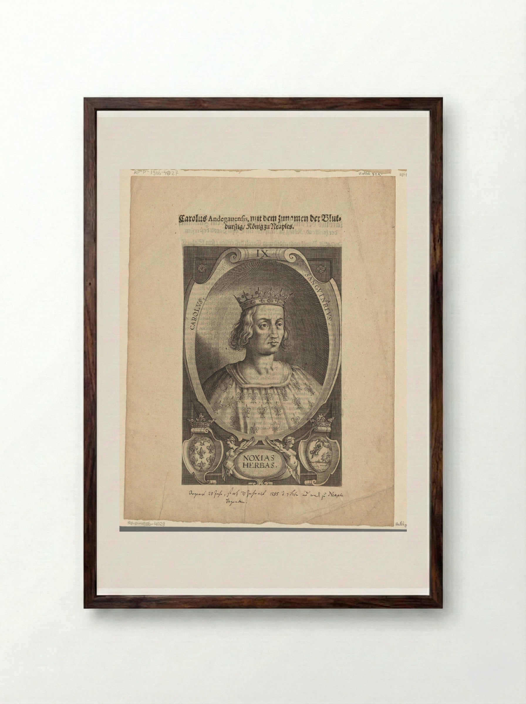 Portrait of Charles I, King of Naples - Lucas Kilian - Framed Print Dark Wood