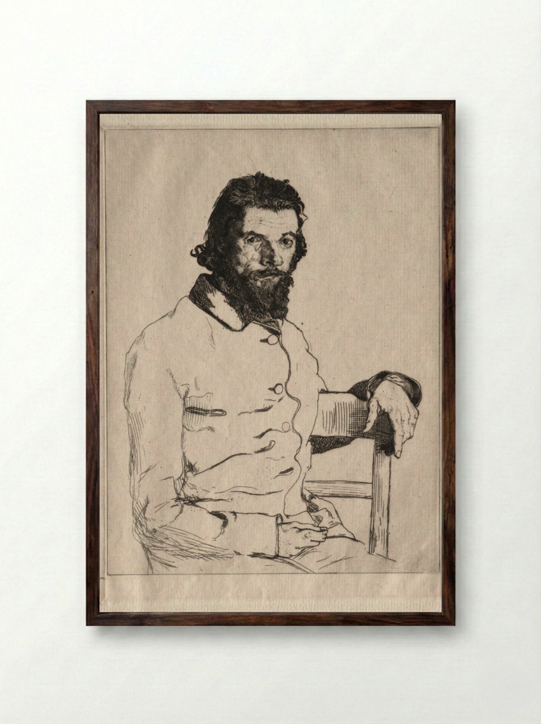 Portrait of Charles Meryon - Félix Bracquemond - Framed Print Dark Wood