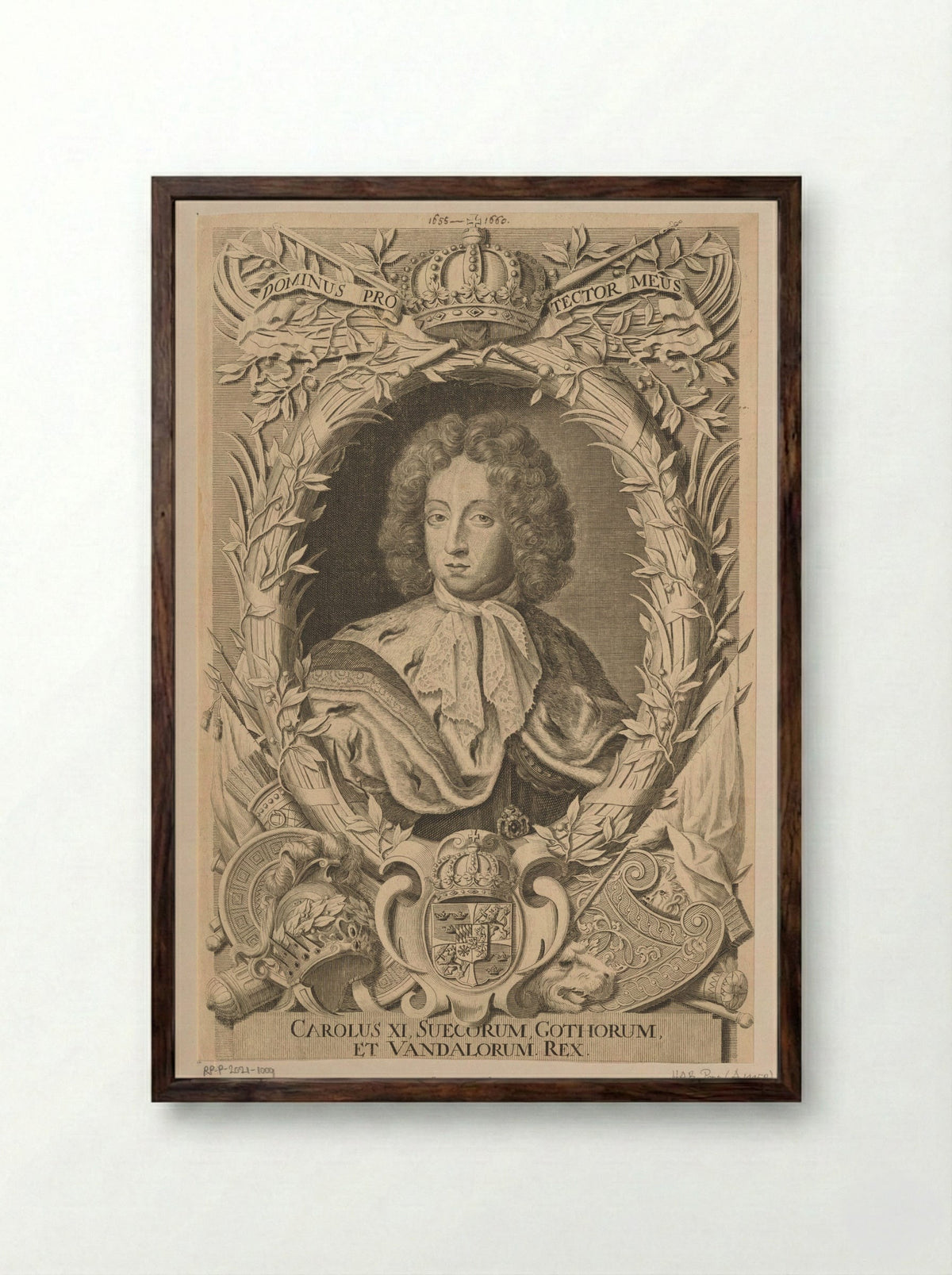 Portrait of Charles XI, King of Sweden - Samuel Blesendorf - Framed Print Dark Wood