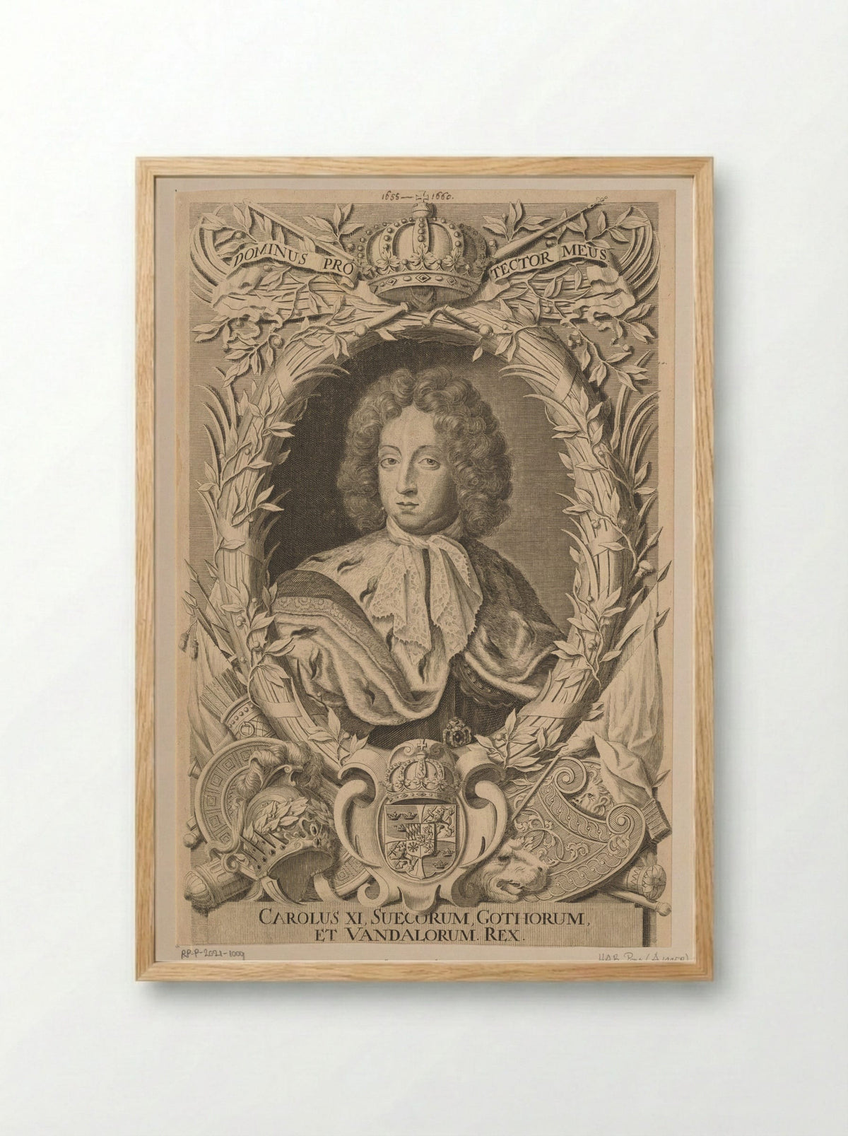 Portrait of Charles XI, King of Sweden - Samuel Blesendorf - Framed Print Wood