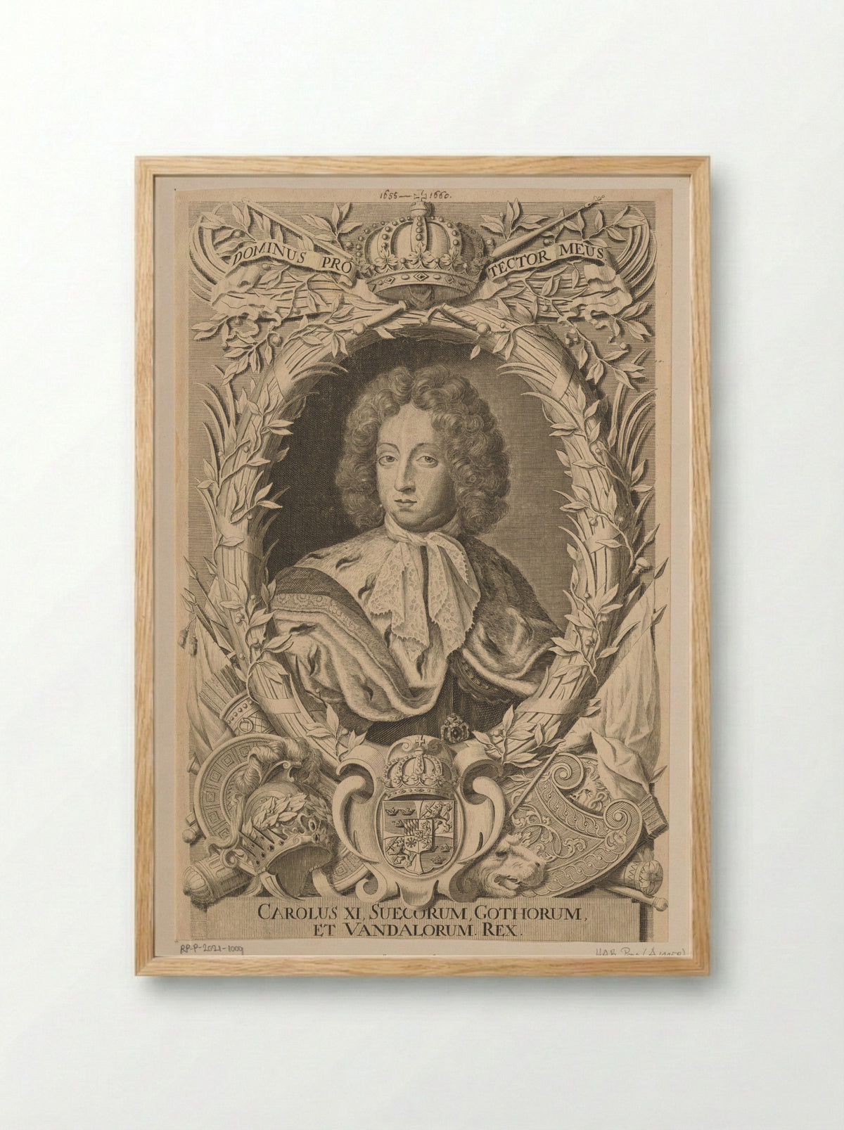Portrait of Charles XI, King of Sweden - Samuel Blesendorf - Framed Print Wood