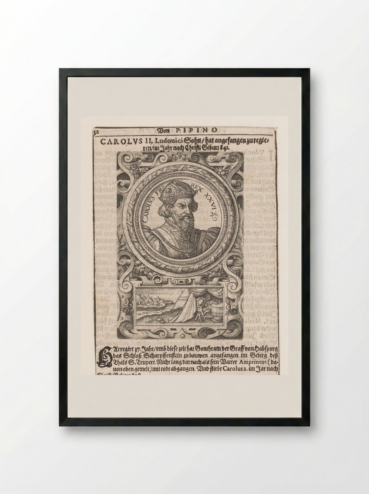 Portrait of Charles the Bald - Johann Bussemacher - Framed Print Black
