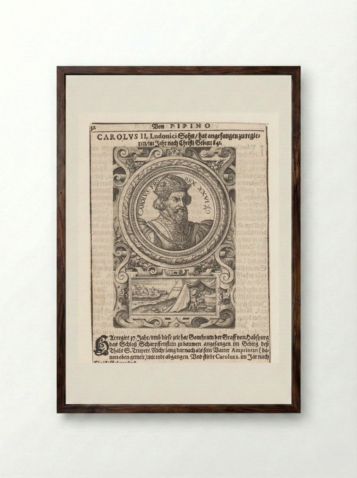 Portrait of Charles the Bald - Johann Bussemacher - Framed Print Dark Wood