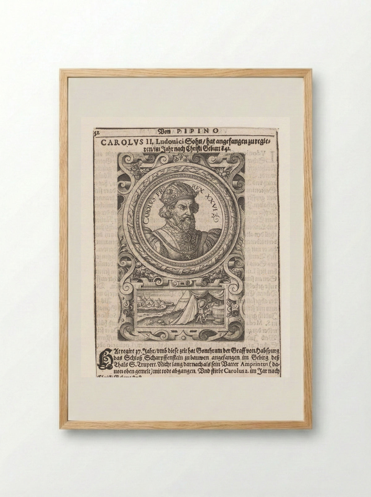 Portrait of Charles the Bald - Johann Bussemacher - Framed Print Wood