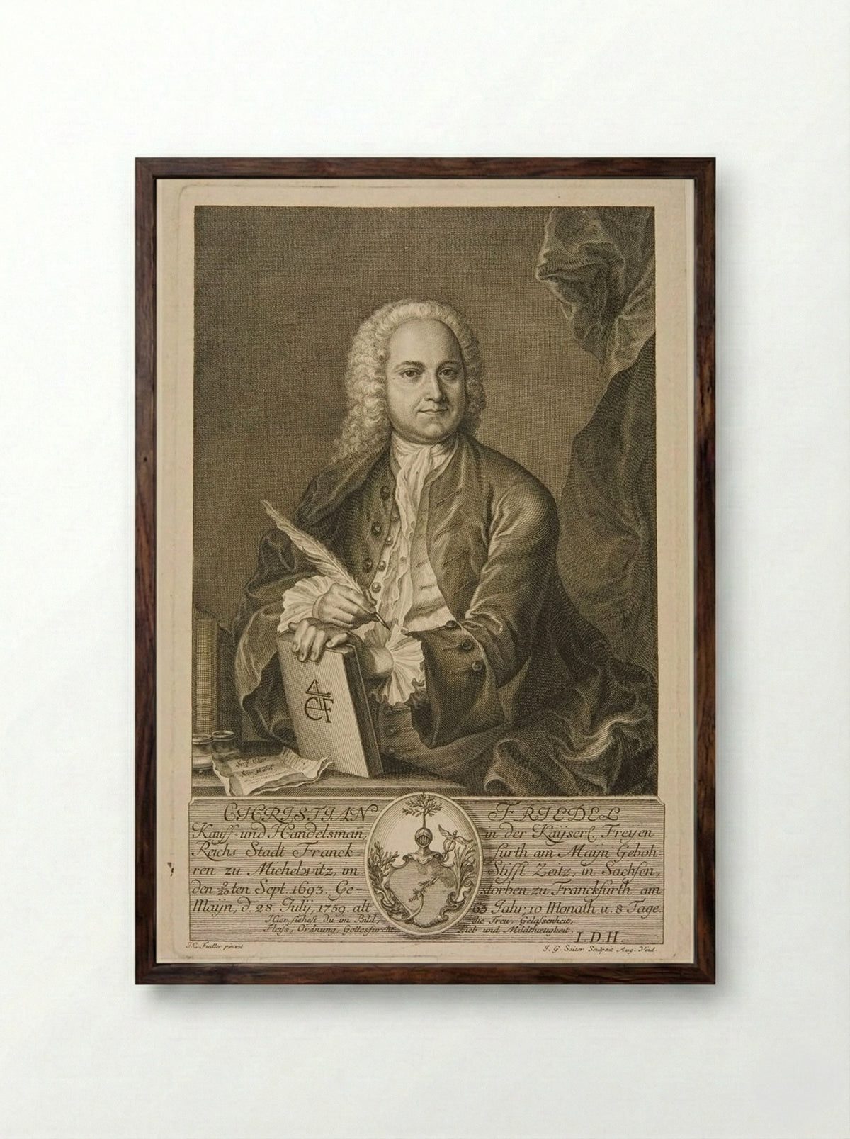 Portrait of Christian Friedel - Johann Gottfried Saiter - Framed Print Dark Wood
