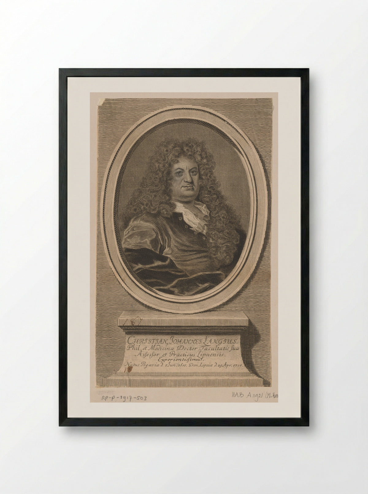 Portrait of Christian Johannes Langius - Johann Martin Bernigeroth - Framed Print Black