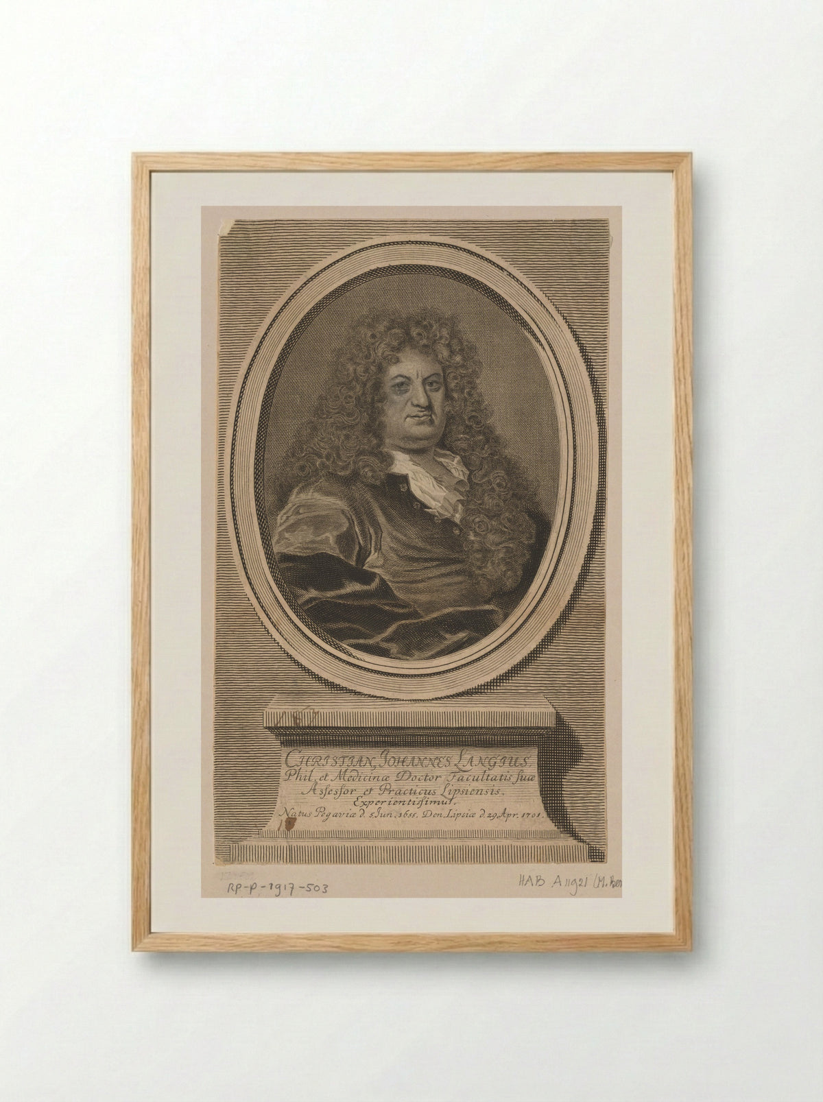 Portrait of Christian Johannes Langius - Johann Martin Bernigeroth - Framed Print Wood
