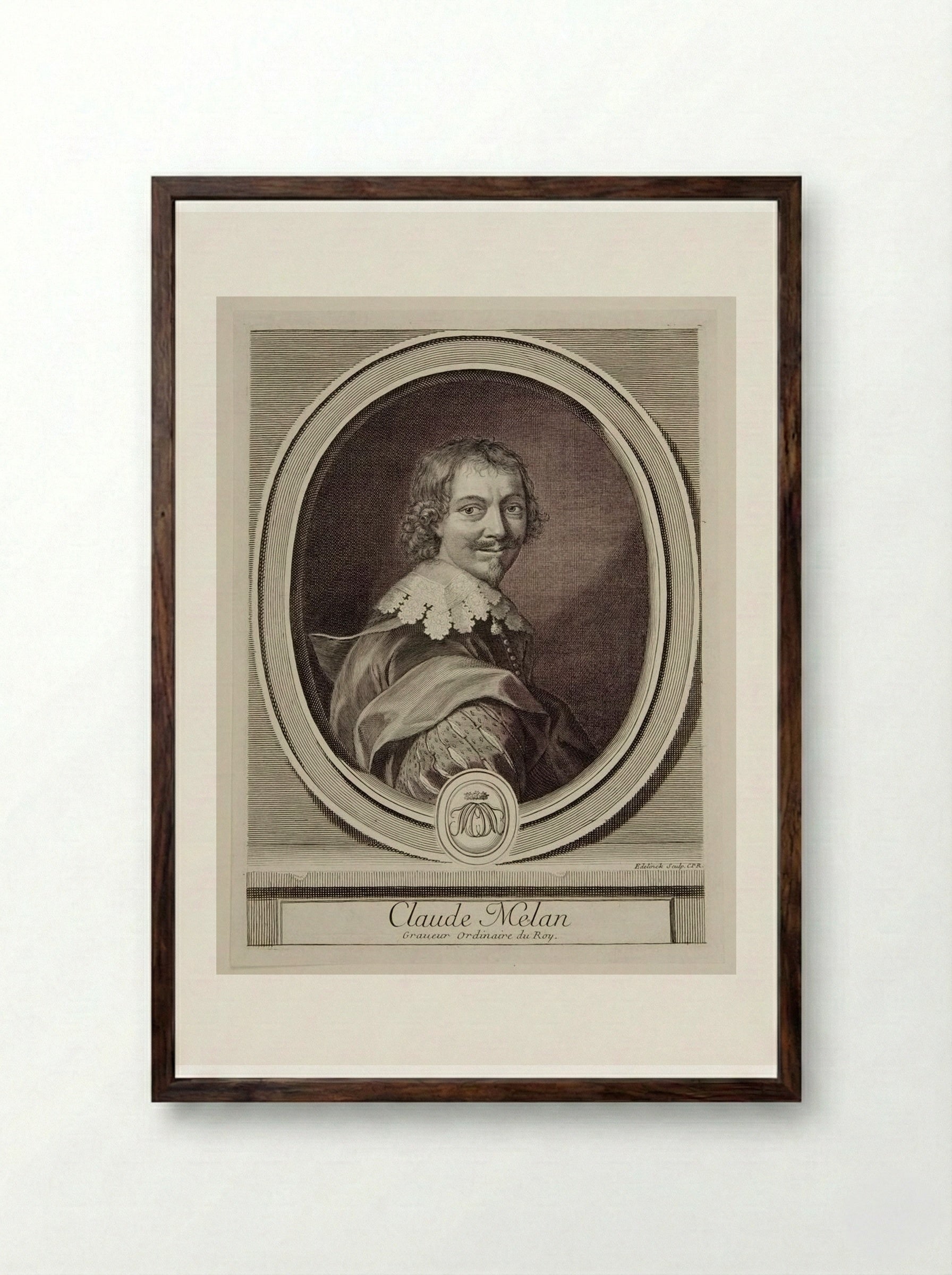 Portrait of Claude Mellan - Gérard Edelinck - Framed Print Dark Wood