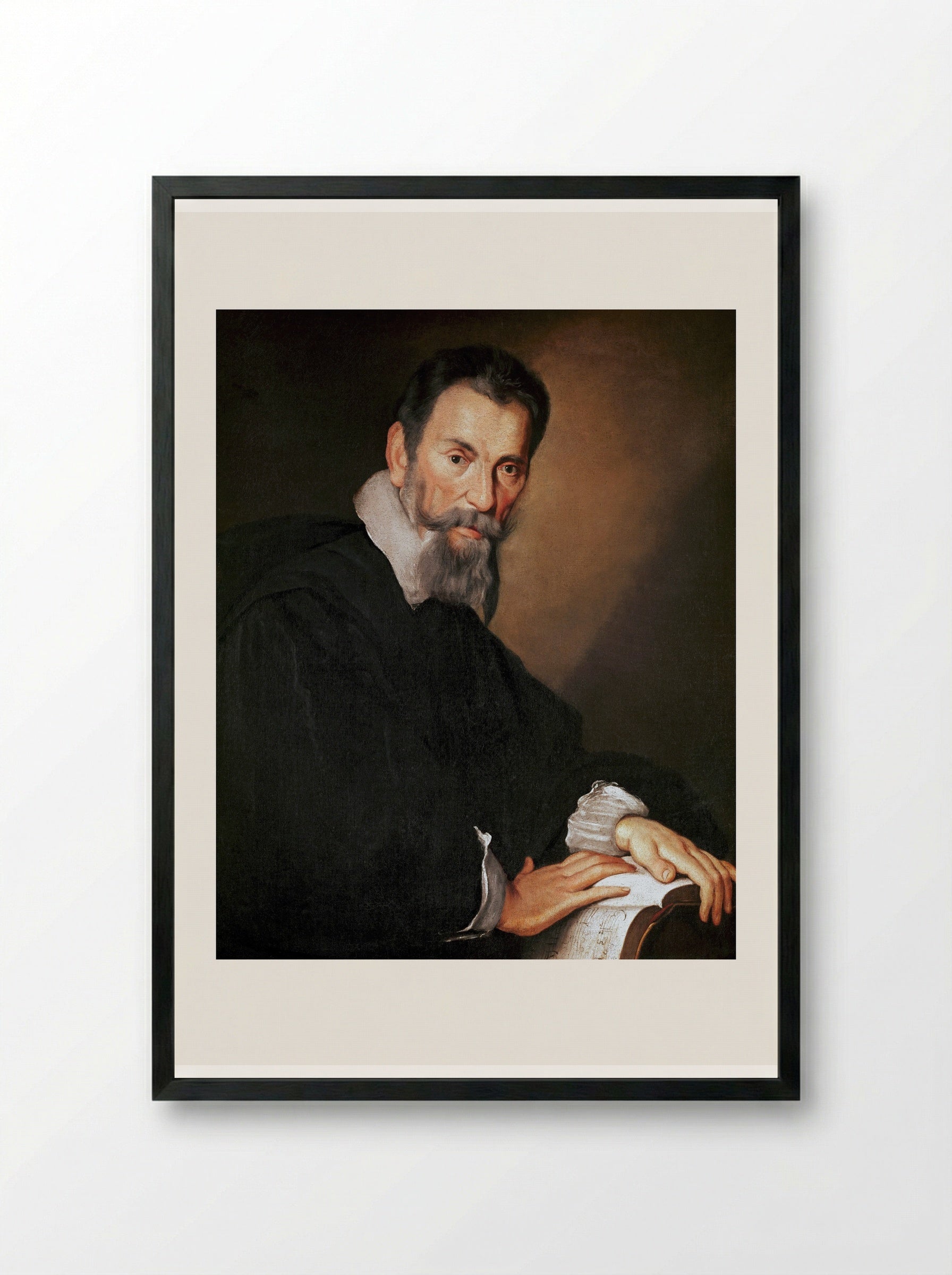 Portrait of Claudio Monteverdi - Bernardo Strozzi - Framed Print Black