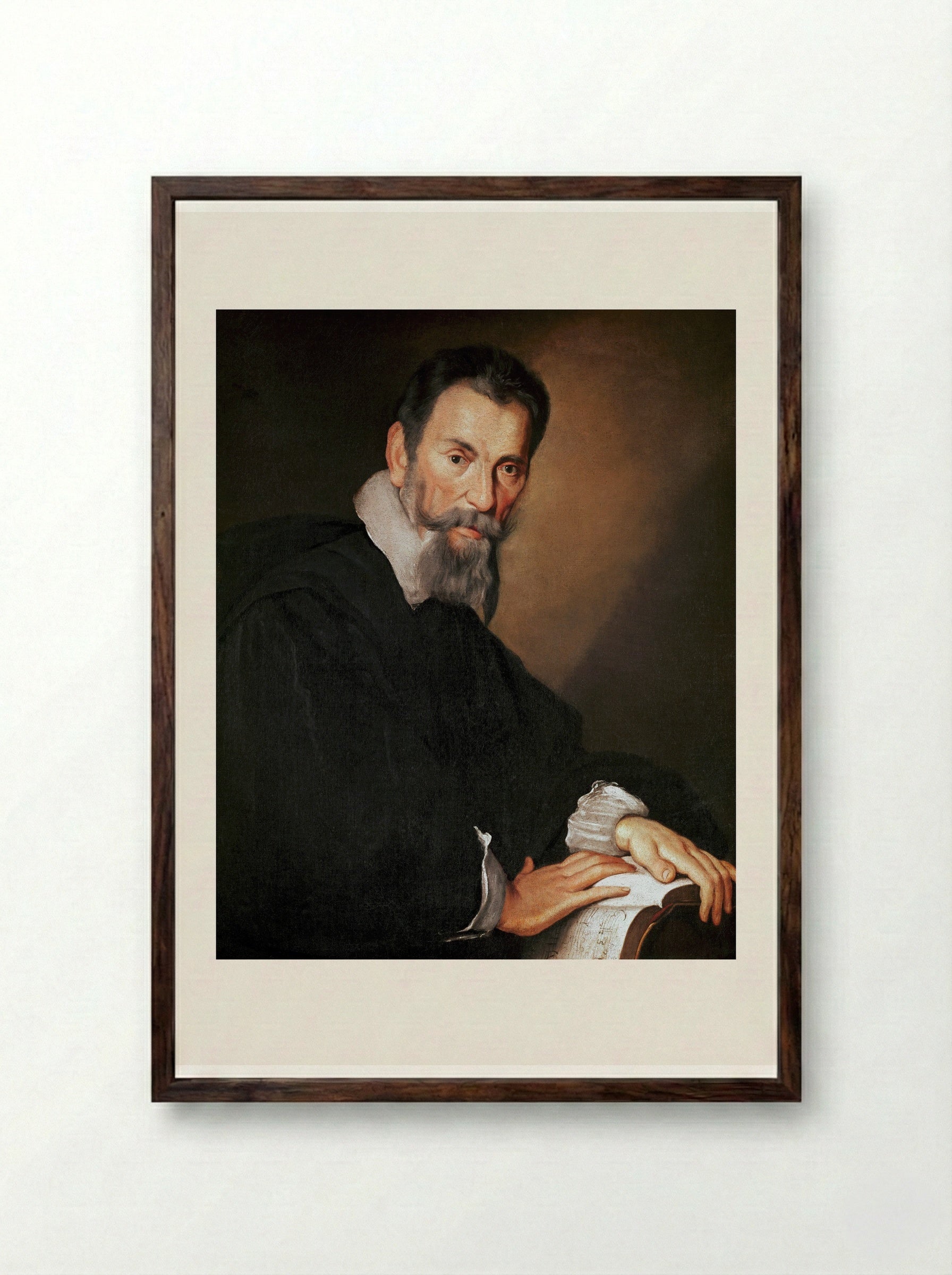 Portrait of Claudio Monteverdi - Bernardo Strozzi - Framed Print Dark Wood