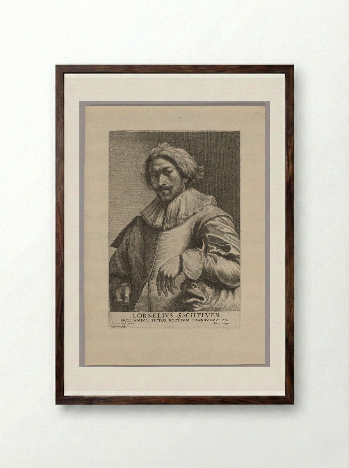 Portrait of Cornelis Saftleven - Lucas Vorsterman I - Framed Print Dark Wood
