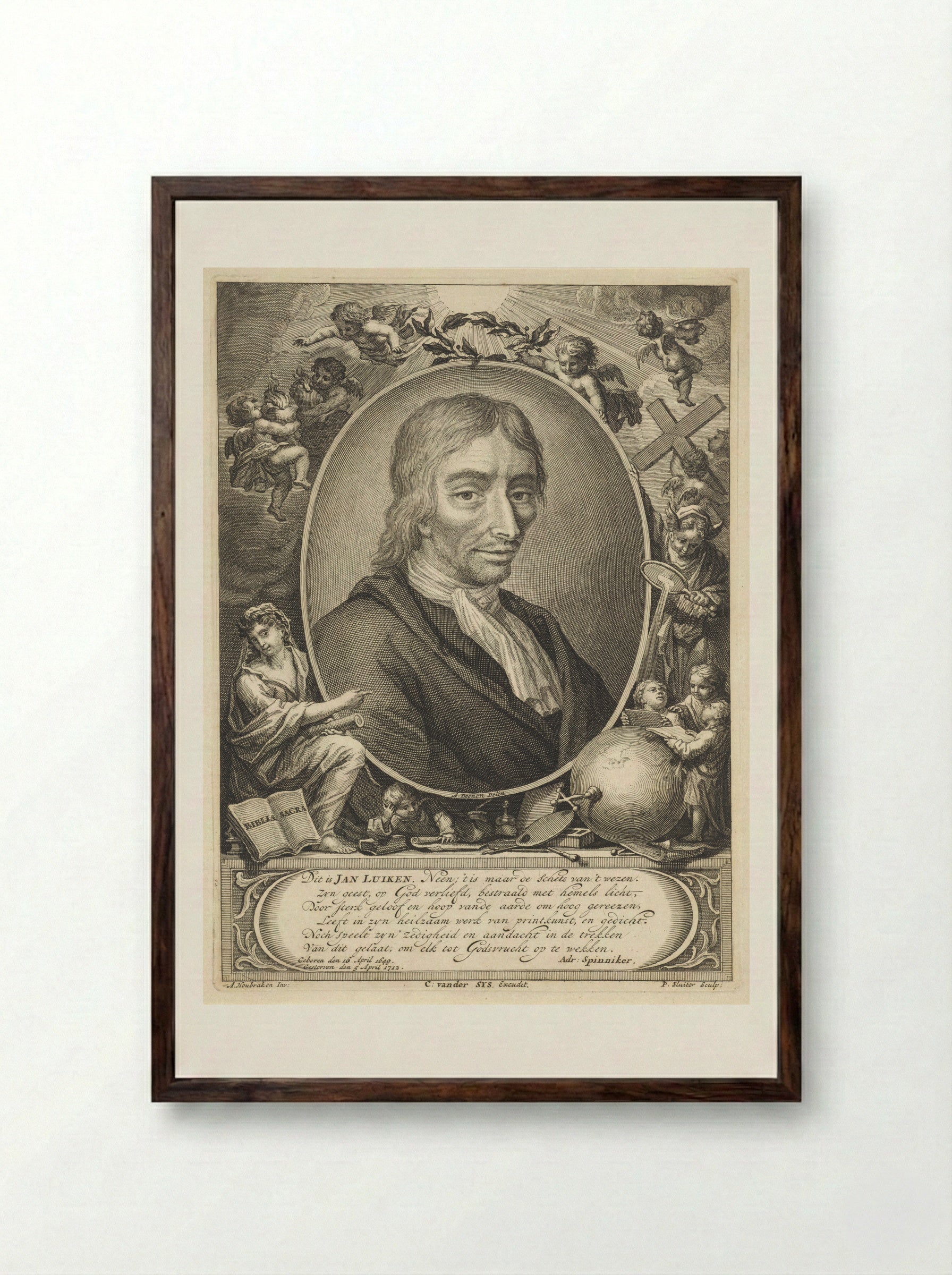 Portrait of David Flud van Giffen - Jan Luyken - Framed Print Dark Wood