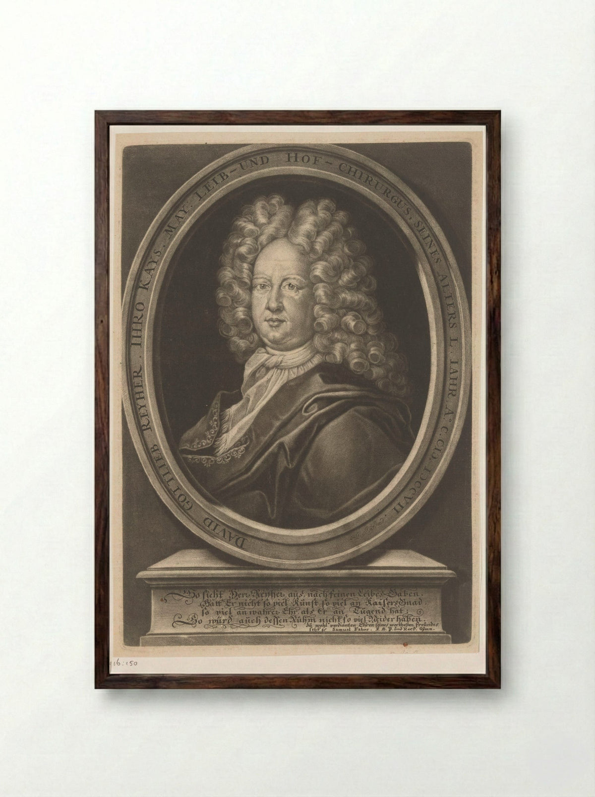 Portrait of David Gottlieb Reyher - Christoph Weigel - Framed Print Dark Wood