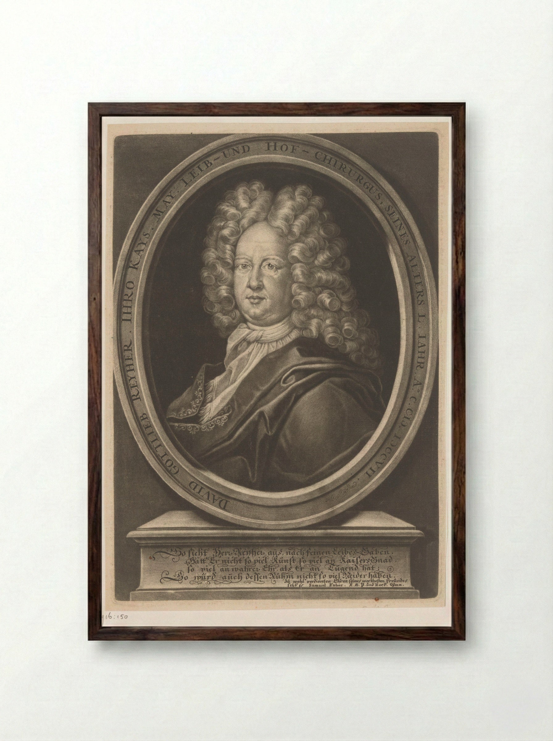 Portrait of David Gottlieb Reyher - Christoph Weigel - Framed Print Dark Wood