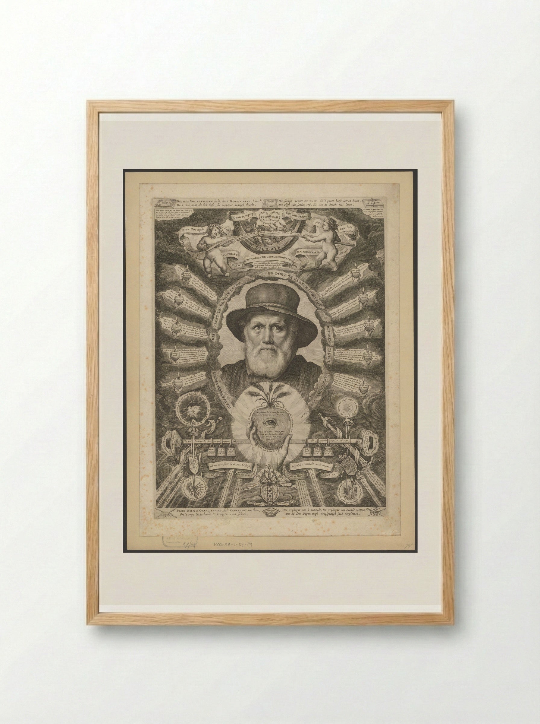 Portrait of Dirck Volckertsz. Coornhert in Allegorical Frame - Theodor Matham - Framed Print Wood