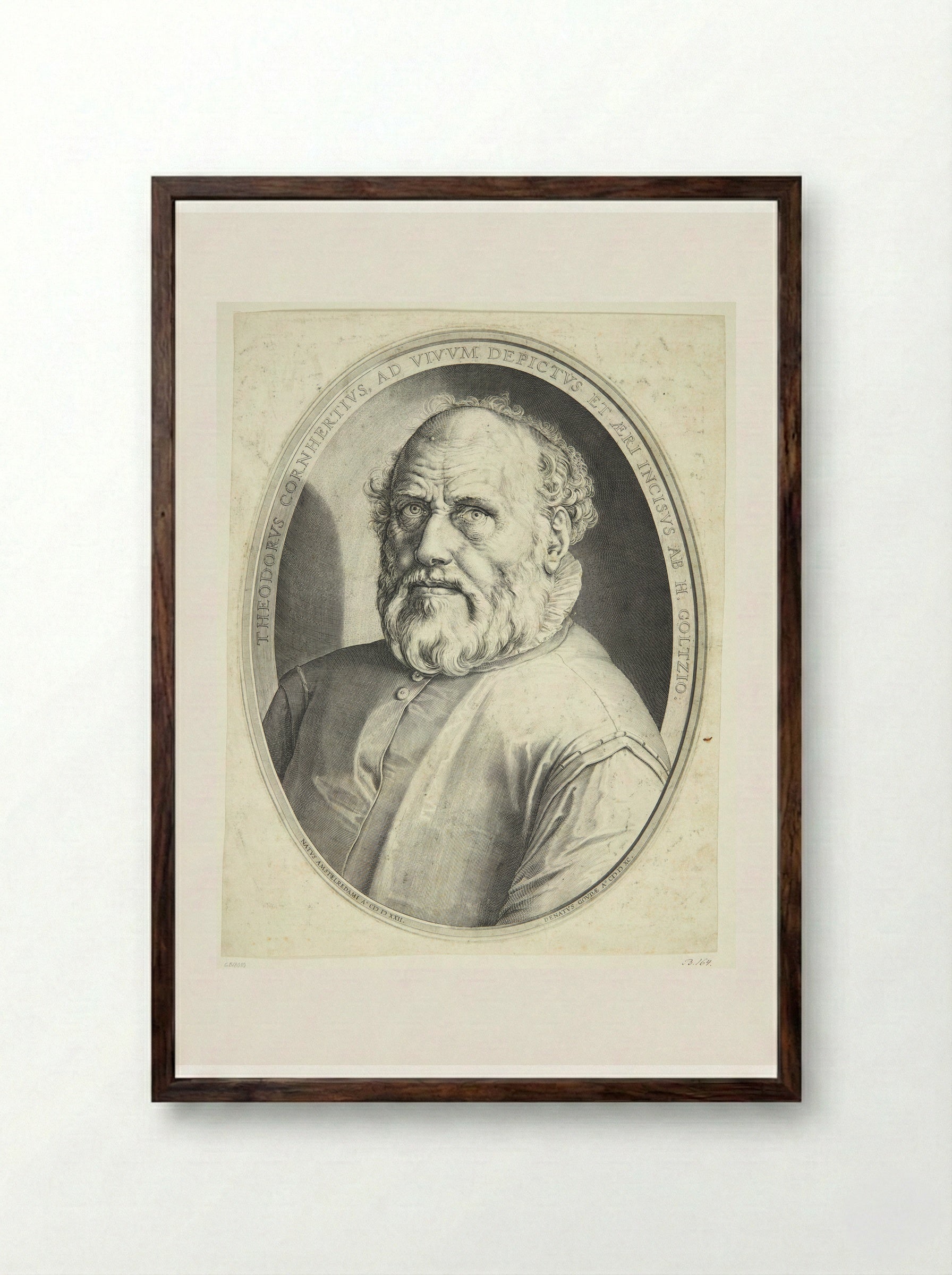 Portrait of Dirck Volkertsz. Coornhert - Hendrick Goltzius - Framed Print Dark Wood