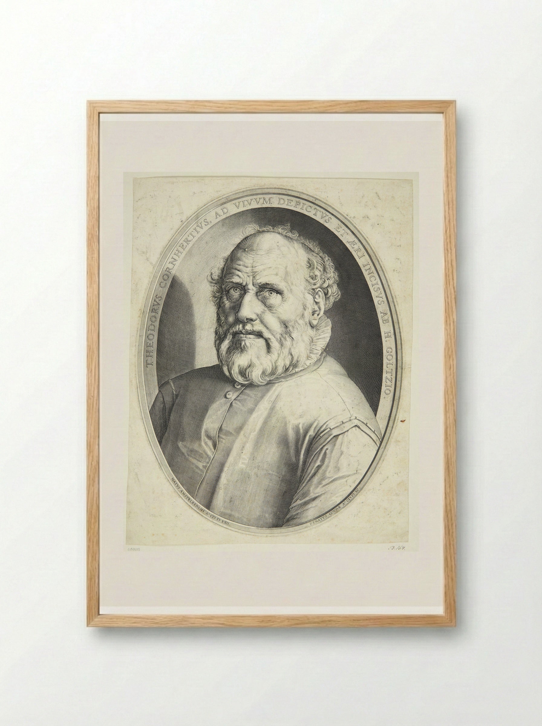 Portrait of Dirck Volkertsz. Coornhert - Hendrick Goltzius - Framed Print Wood