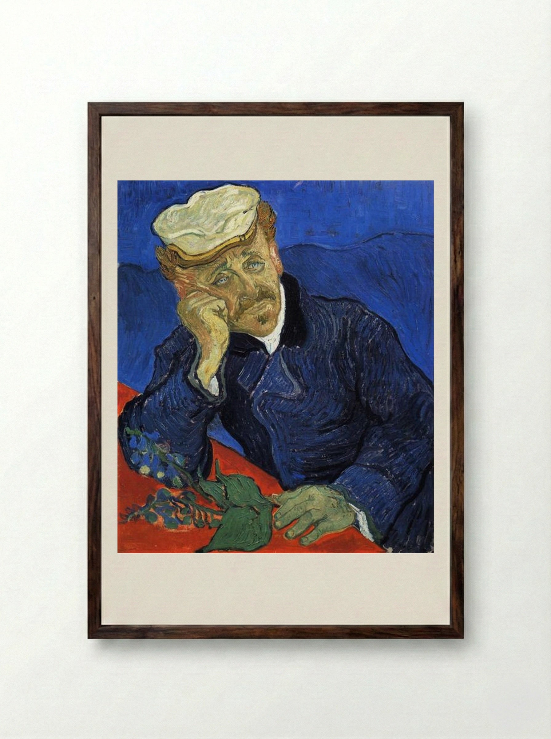 Portrait of Doctor Gachet - Vincent van Gogh - Framed Print Dark Wood