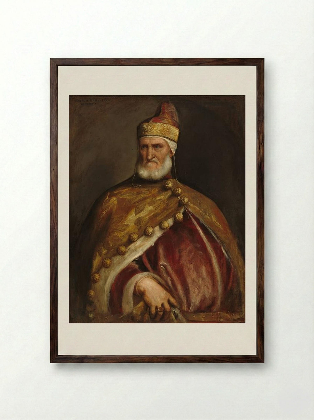 Portrait of Doge Andrea Gritti - Titian - Framed Print Dark Wood