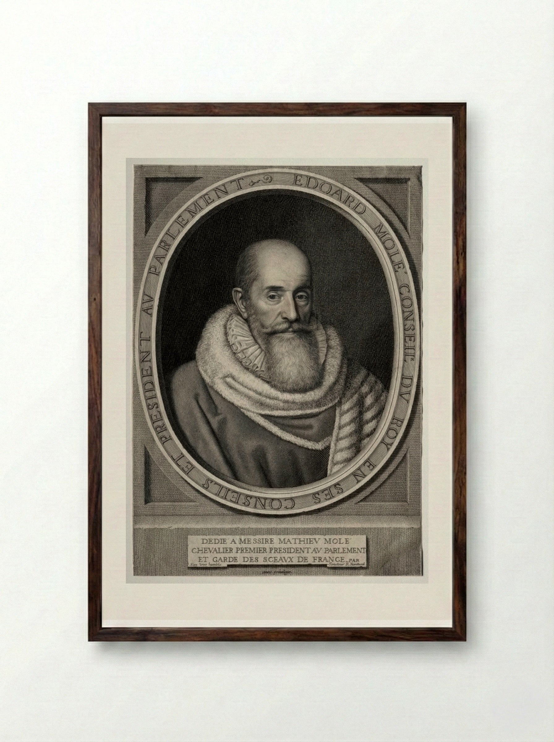Portrait of Edouard Molé - Robert Nanteuil - Framed Print Dark Wood