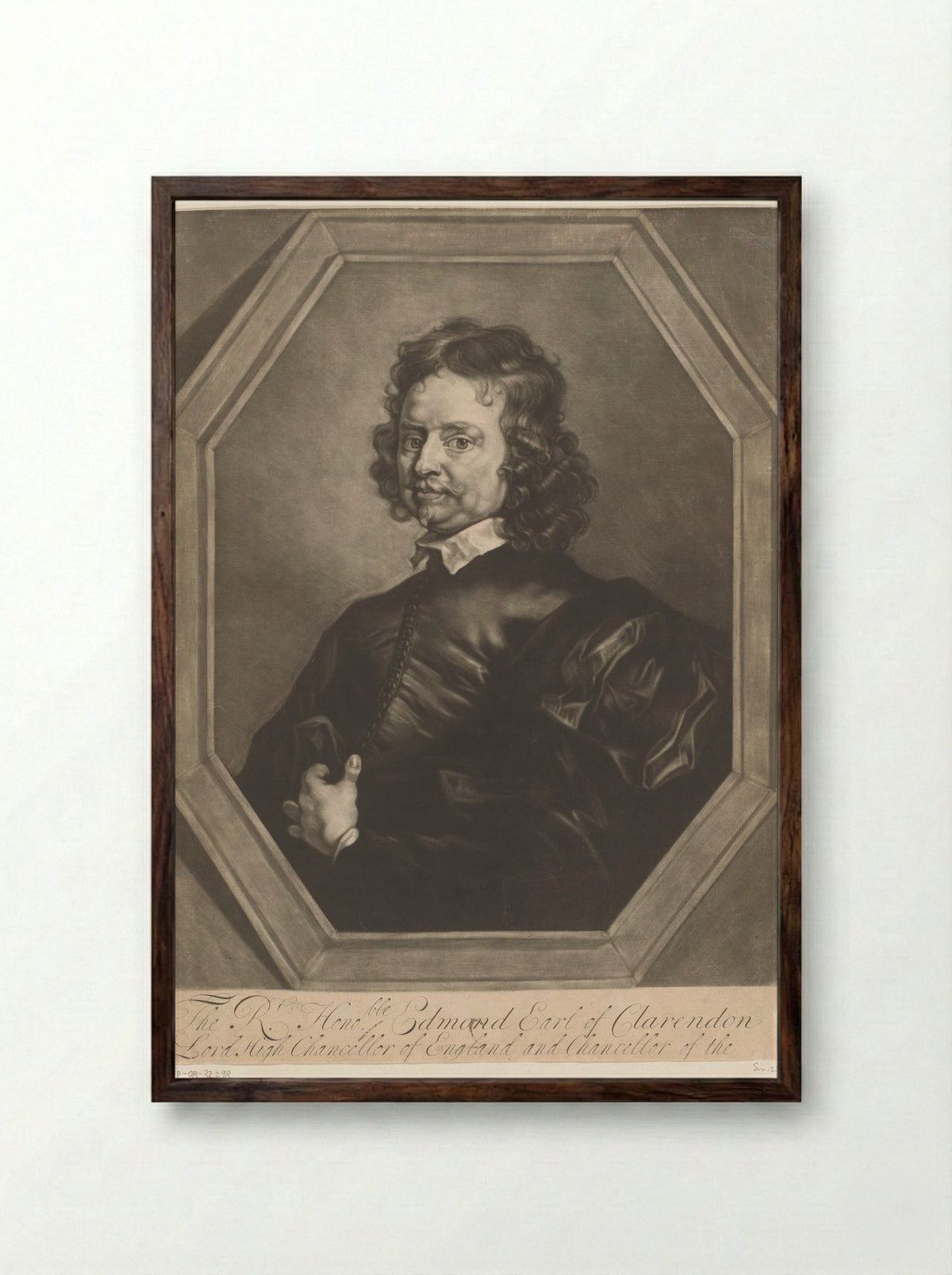 Portrait of Edward Hyde, 1st Earl of Clarendon - Thomas Johnson - Framed Print Dark Wood