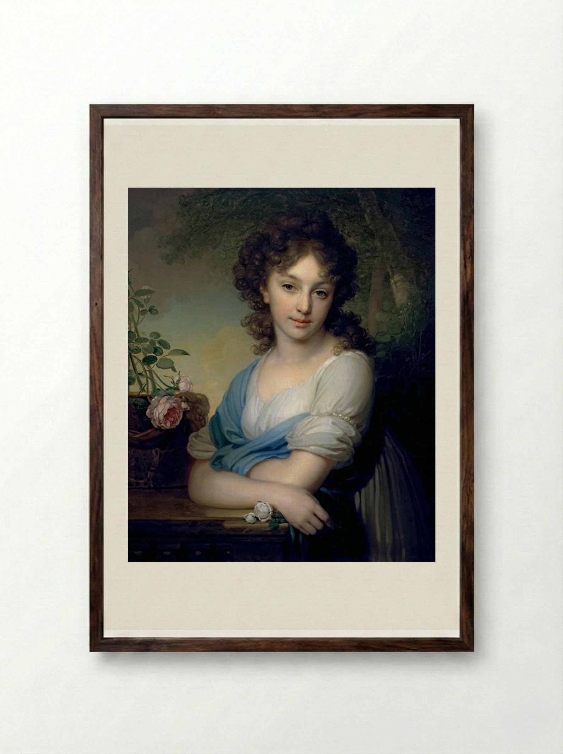 Portrait of Elena Alexandrovna Naryshkina - Vladimir Borovikovsky - Framed Print Dark Wood