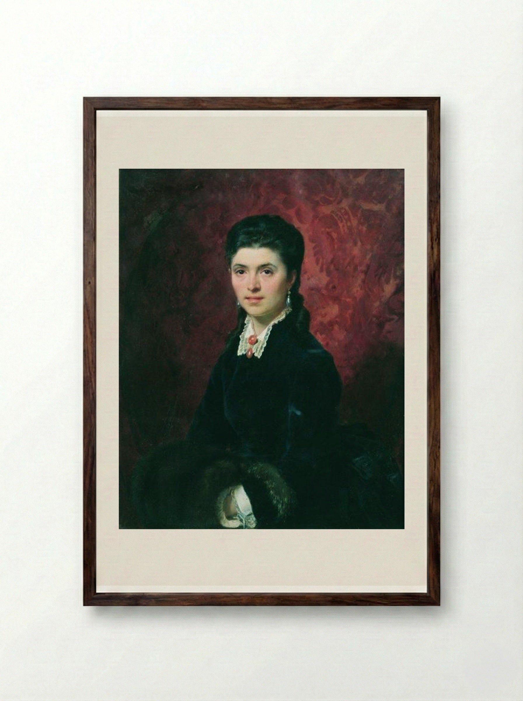 Portrait of Elena Grigoriyevna Tolstaya - Fyodor Bronnikov - Framed Print Dark Wood